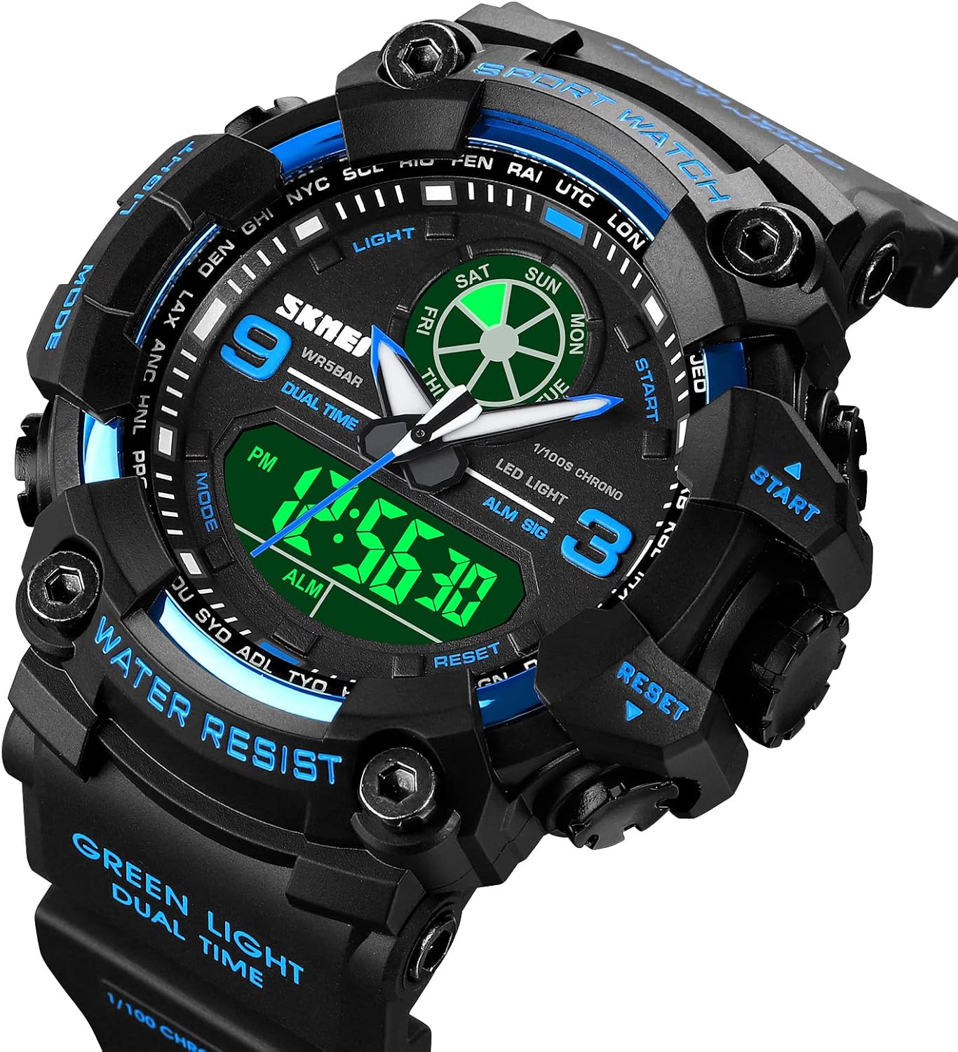 FANMIS Men's Analog Digital Sport Watch Military Dual Display 50M LED Watch | Men's Dual Display Sports Watches With Led Backlight Alarm Stopwatch 12/24h Time Outdoor Running Swimming