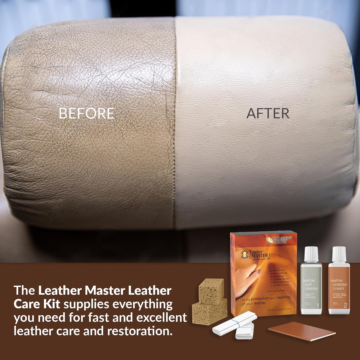 Leather Master Leather Care Kit | Leather Cleaner and Conditioner Kit | Cleans & Restores Car Seats, Furniture, Purses