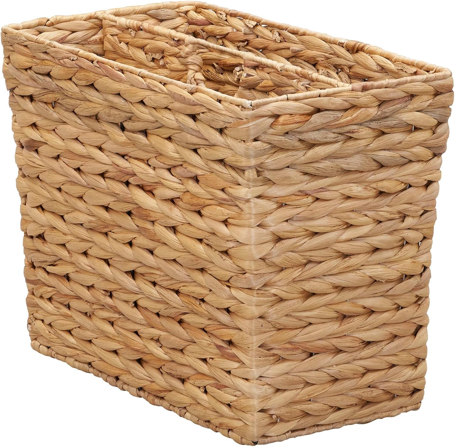 Household Essentials Wicker Magazine Rack, Handwoven Seagrass, Strong Metal Wire Frame, Built-In Handle and Divider, Lightweight, Contemporary, Great for Puzzle Books, Mail and More, Natural