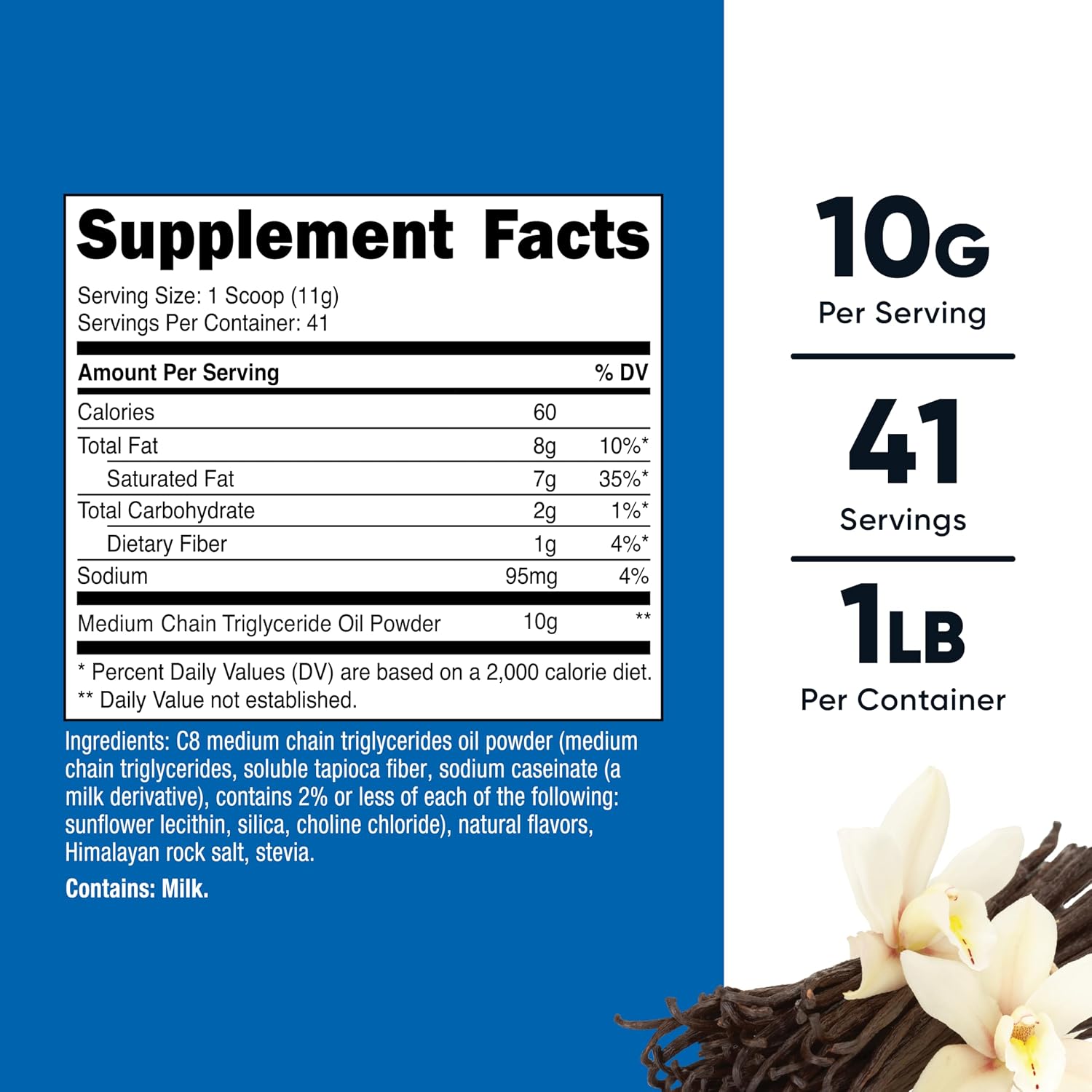 Nutricost C8 MCT Oil Powder 1LB (16oz) Vanilla Flavor, Gluten-Free