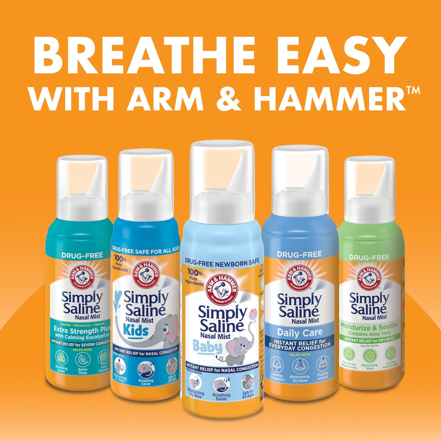 ARM & HAMMER Simply Saline Extra Strength Nasal Mist, 4.6 oz, 3-Pack | Severe Congestion Relief