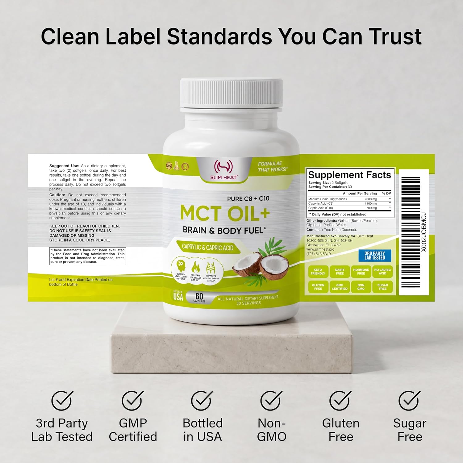 MCT Oil Capsules 2000mg - Pure C8 C10 Caprylic & Capric Acid Softgels, No Lauric Acid, Keto Coconut Fats Supplement for Energy Support