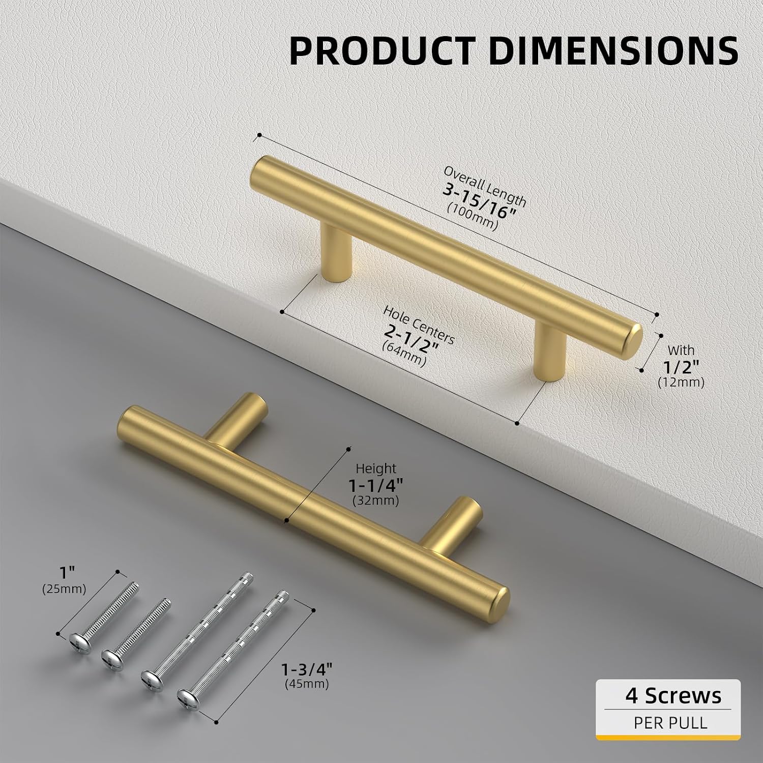 Goldenwarm 5 Pack 3 inch Gold Cabinet Handles Brushed Gold Cabinet Pulls | Gold Dresser Drawer Handles Stainless Steel Drawer Pulls for Kitchen Bathroom Bedroom, Easy to Install