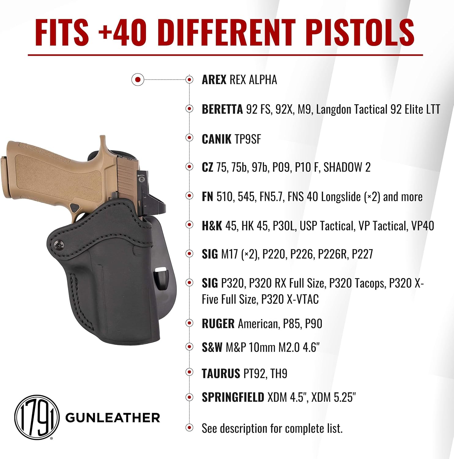 1791 Optic Ready Paddle Holster Fits Sig P320, Beretta 92FS, Walther PDP
