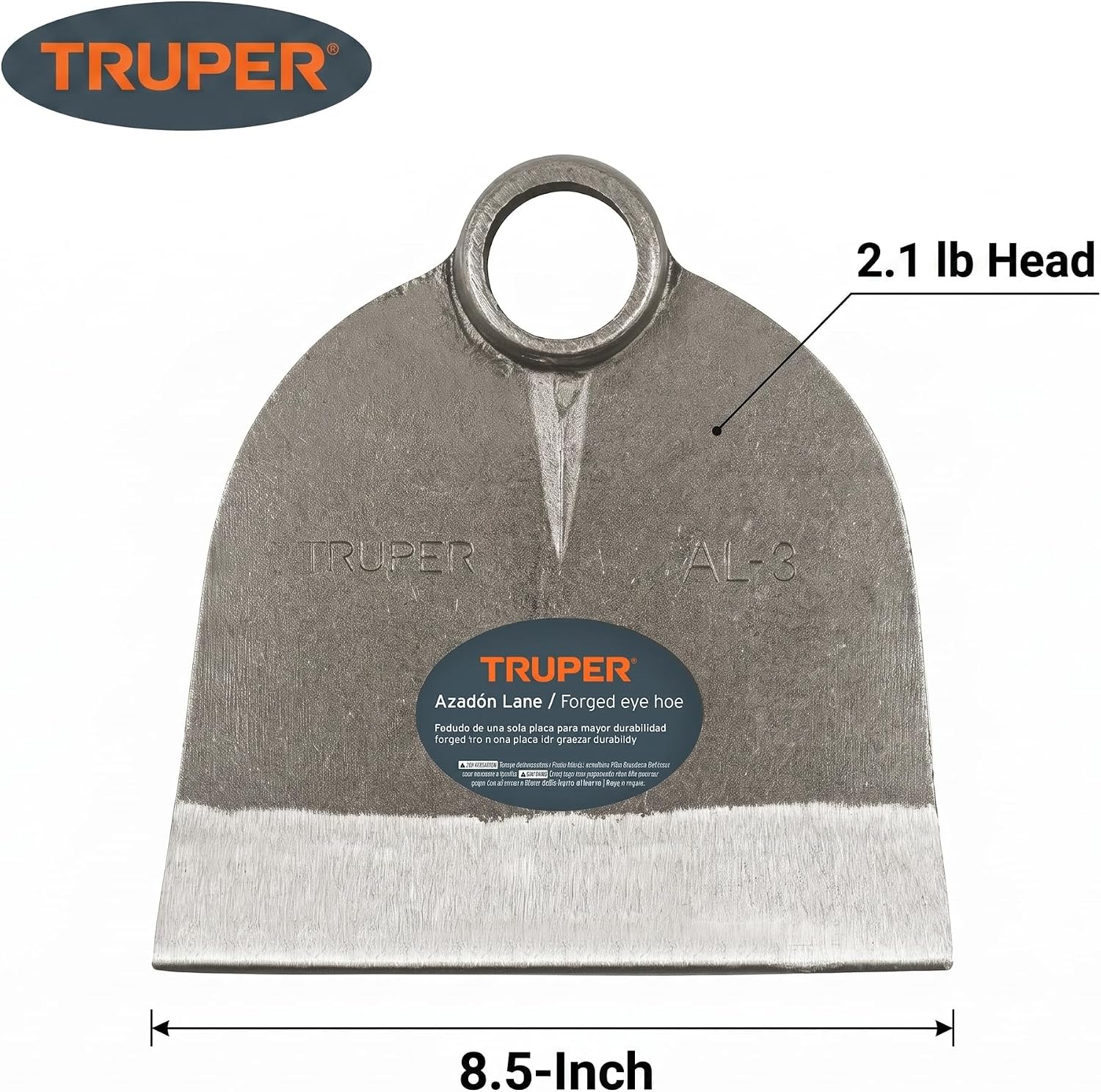 Truper Lane No. 3 Field Hoe Head, 2.1 lb Forged Steel, Heavy-Duty Replacement Hoe Head for Agriculture and Landscaping (Model AL-3/10609)