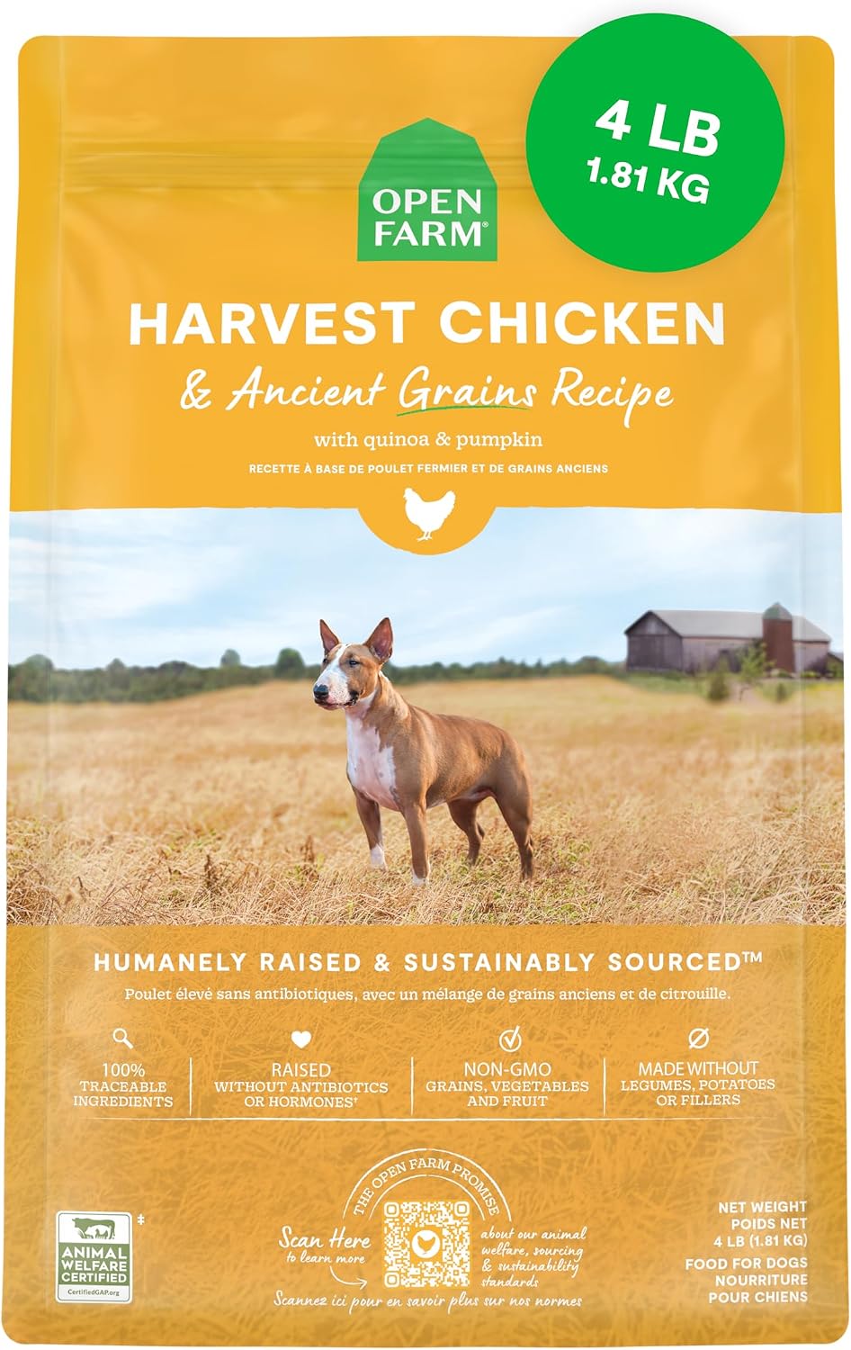 Open Farm Ancient Grains Dry Dog Food, Grass-Fed Beef Kibble, 11lb Bag