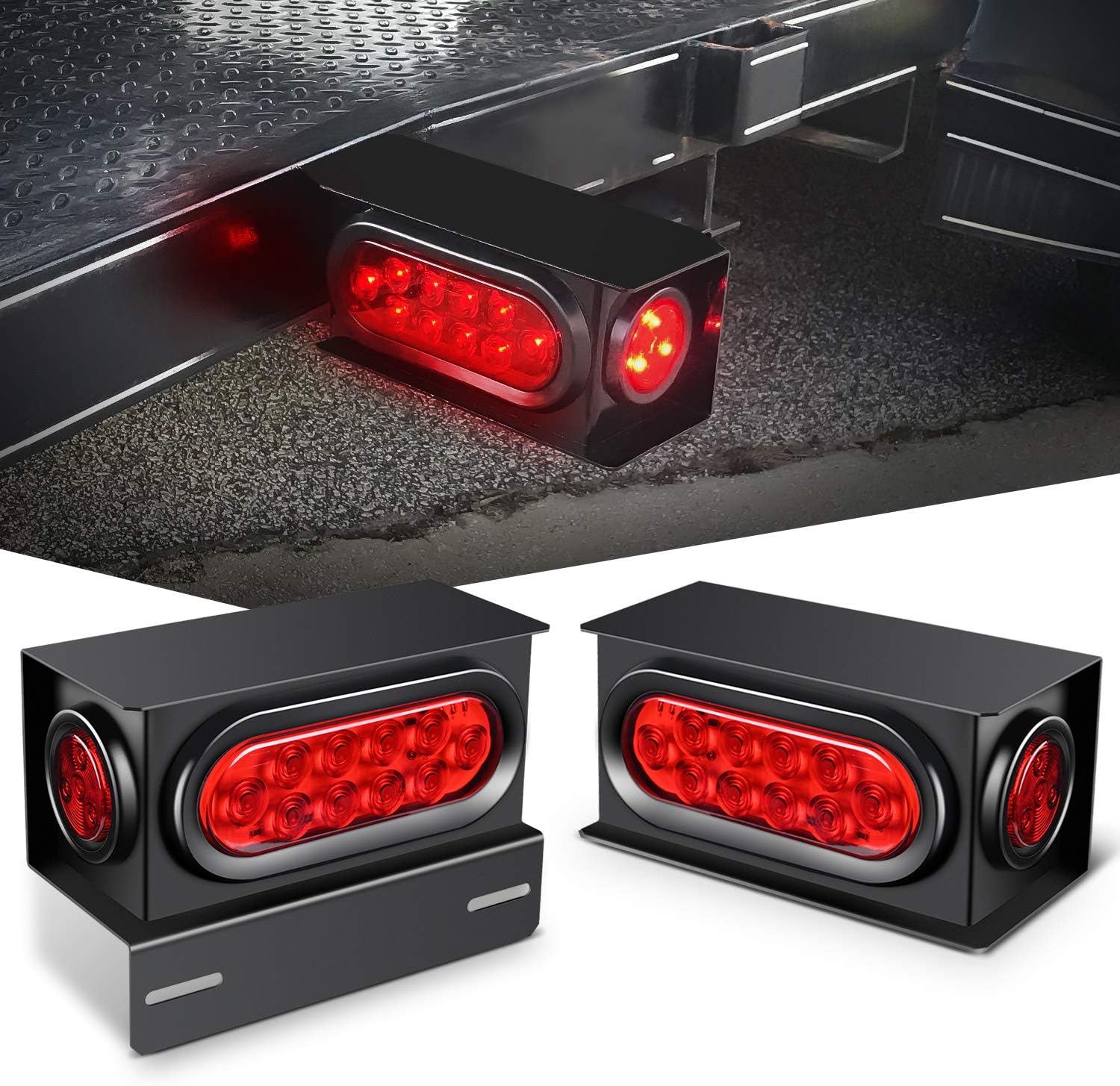 Nilight Steel Weld-On Trailer Light Box Kit with 6 Inch Oval LED Tail Light
