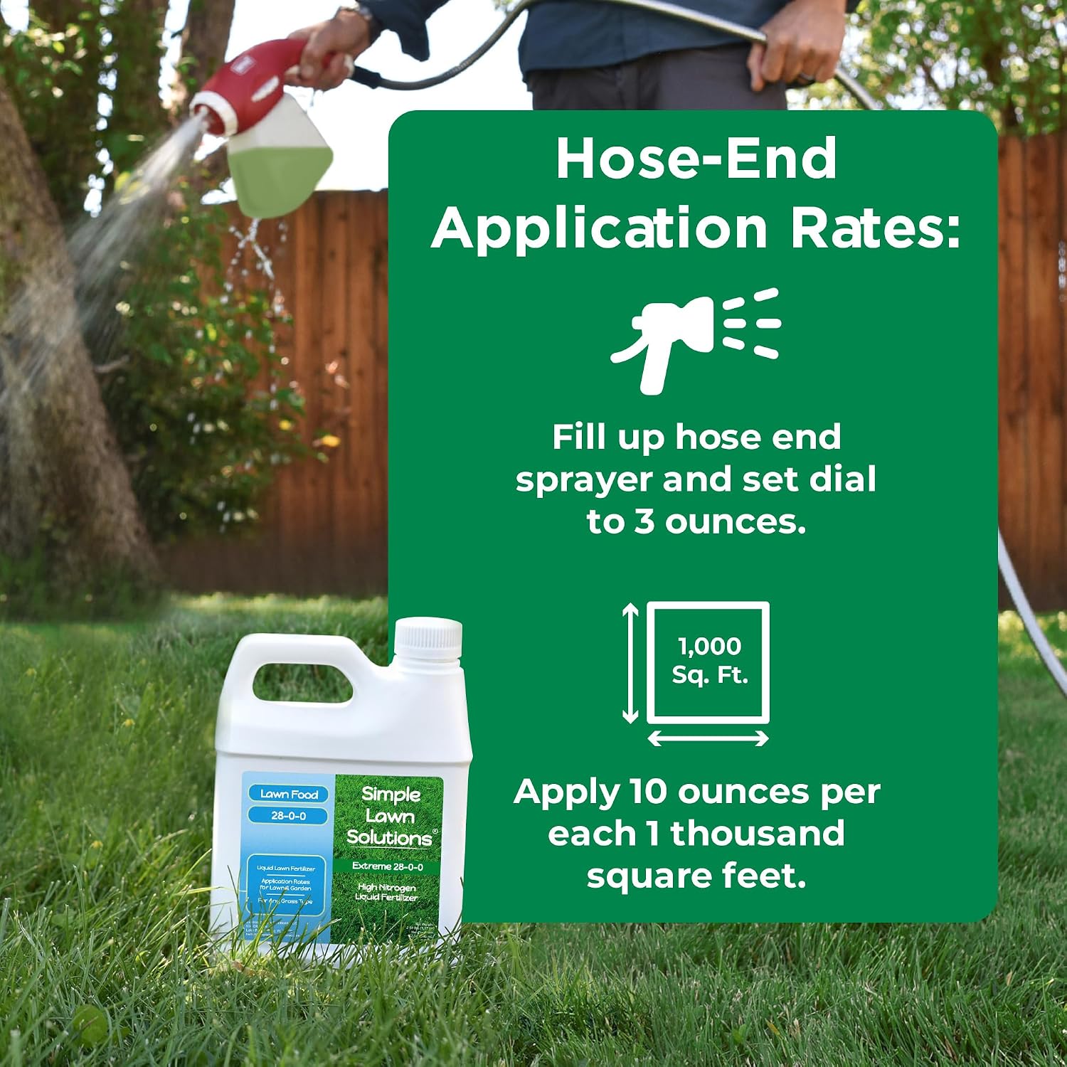 Maximum Green & Growth Fertilizer High Nitrogen 28-0-0 Liquid Lawn Food Spray Spring & Summer- Any Grass Type- Simple Lawn Solutions - Concentrated Quick & Slow Release Attached Sprayer (32 Ounce)