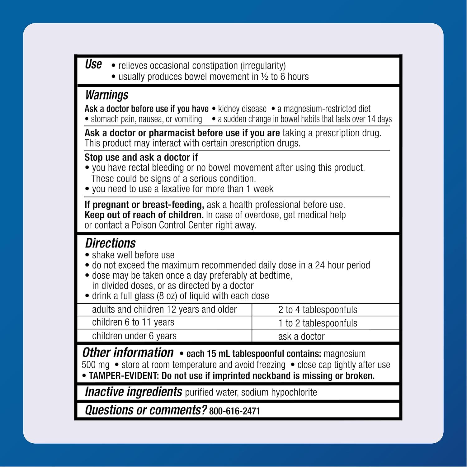 MAJOR Milk of Magnesia Saline Laxative - Original Flavor - Effective Overnight Relief - Stimulant-Free, Sugar-Free - 16 Fl Oz