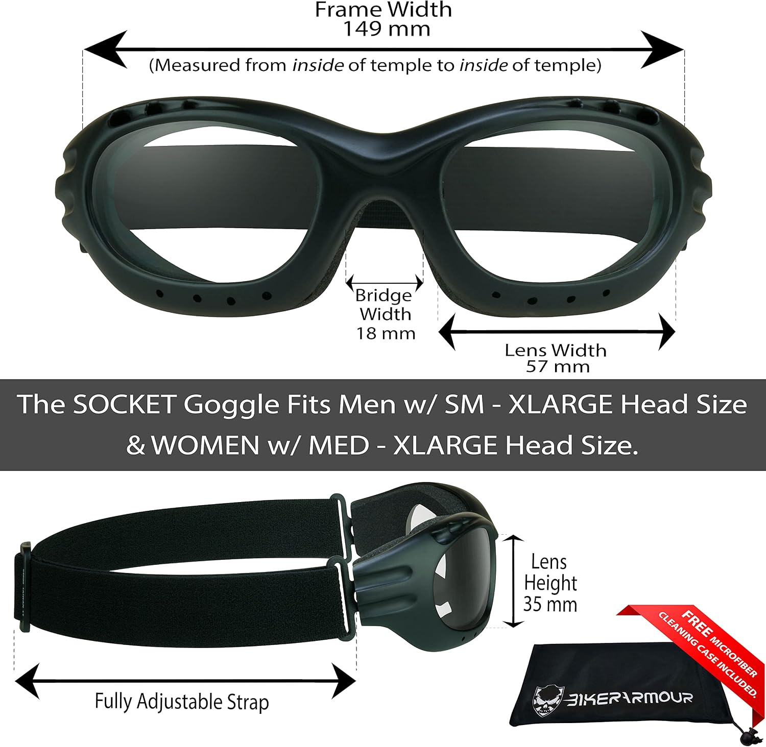 Bikershades Motorcycle Safety Riding Goggles Men Women. Polarized Lens, Smoke, Mirrored Blue or Orange, Clear Yellow Lenses