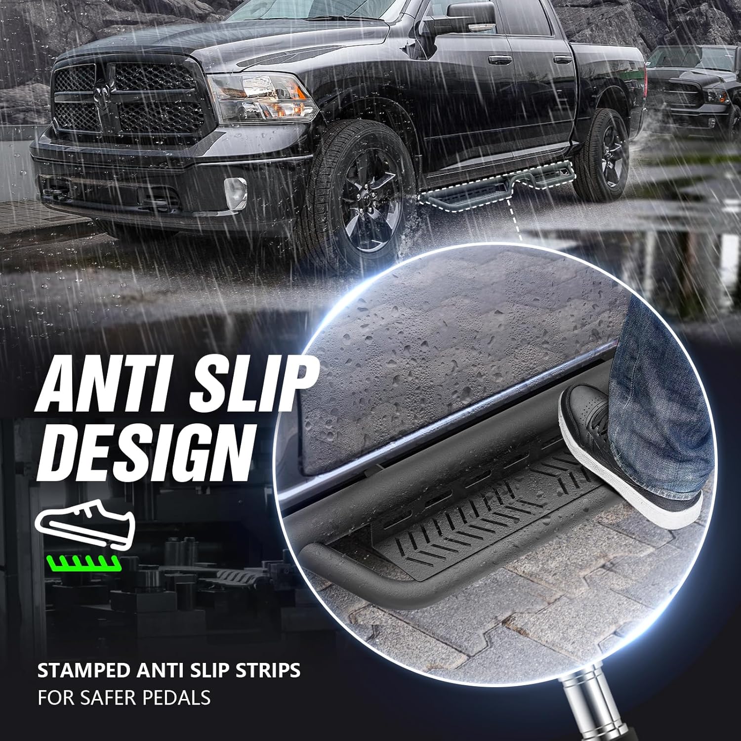 Crew Cab Running Boards Side Steps Compatible for 2009-2018 Dodge Ram 1500, 2019-2024 1500 Classic, 2010-2026 Dodge Ram 2500 & 3500 CrewCab