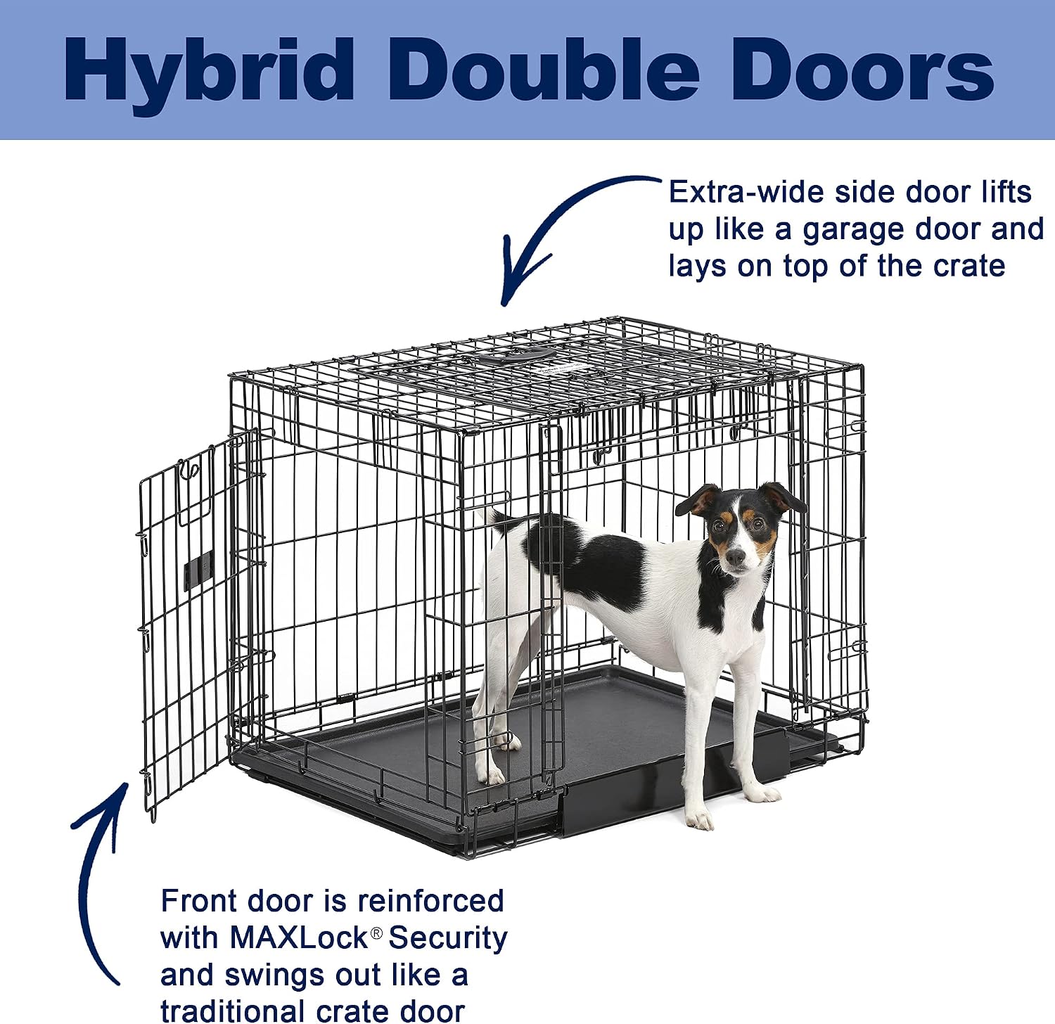 MidWest Homes for Pets Medium Ovation Double Door 30-inch Folding Metal Dog Crate, Front and Up & Away Side Doors, Space-Saving Design