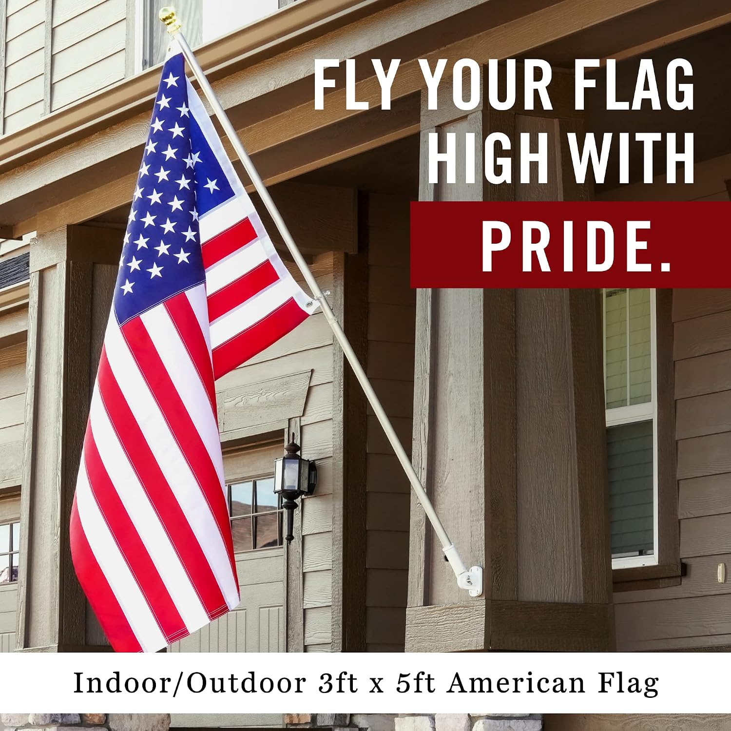American Flag 5x8 ft Embroidered Stars Sewn Stripes | Embroidered USA flag with vivid colors and quadruple stitched fly end for enhanced durability. Features 210D Nylon