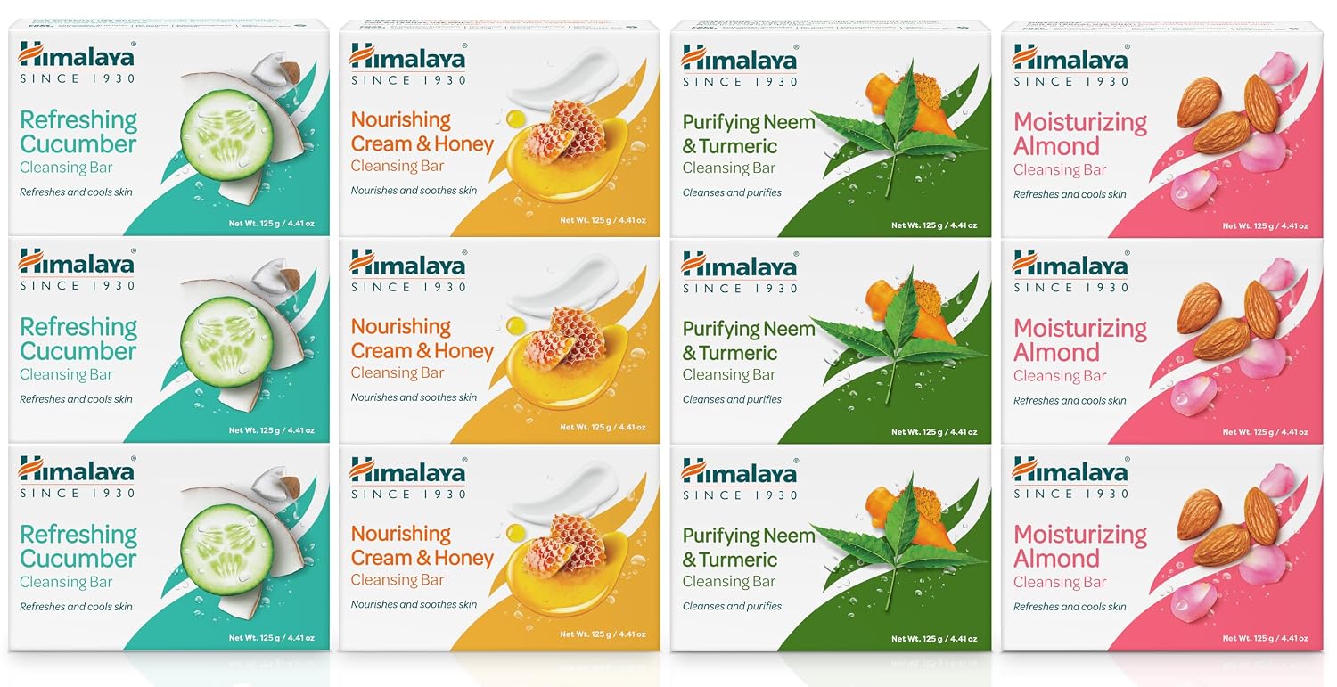Himalaya Cleansing Bar Soap Variety Pack, Bath Soap Bars, 4.41 oz,12 Pack