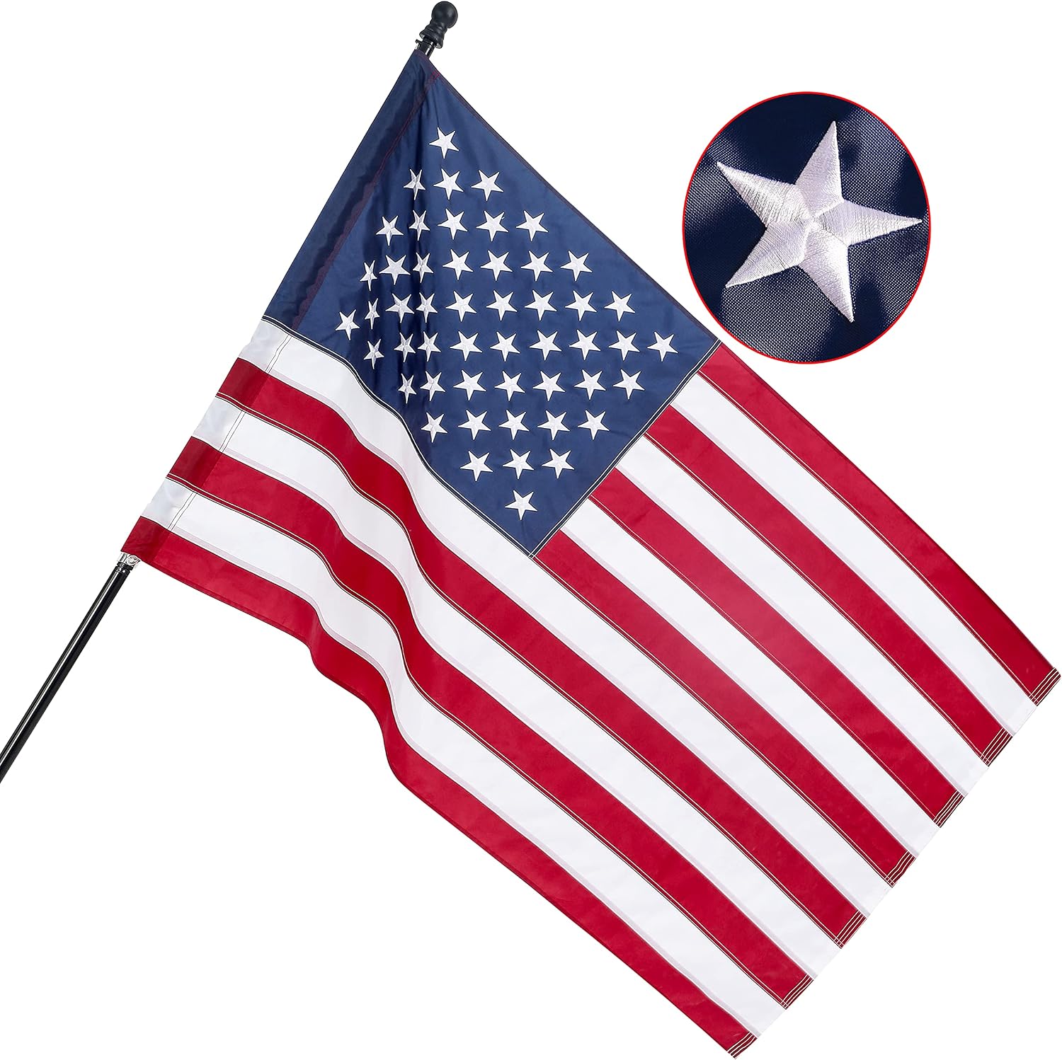 American Flag 6x10 ft: Long Lasting and Heavy Duty Nylon US Flags | Embroidered Stars, Sewn Stripes, Brass Grommets, UV Protection Perfect for Outdoors! USA Flag