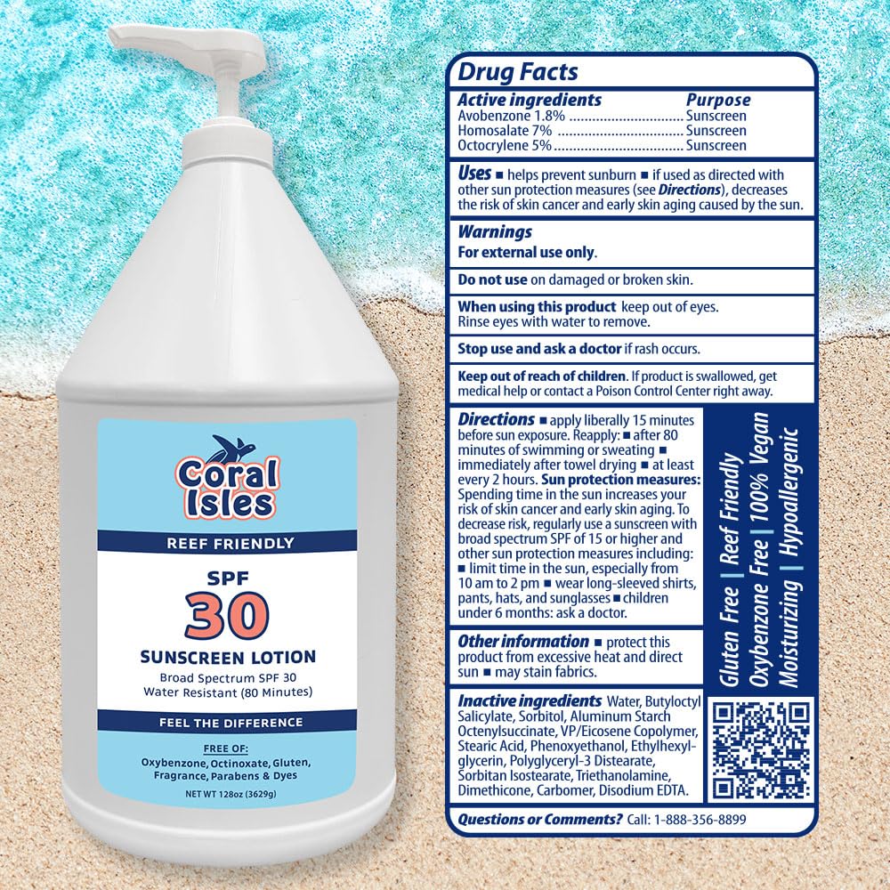Coral Isles SPF 50 Sunscreen Pump Reef Compliant Broad Spectrum 128 Fl Oz