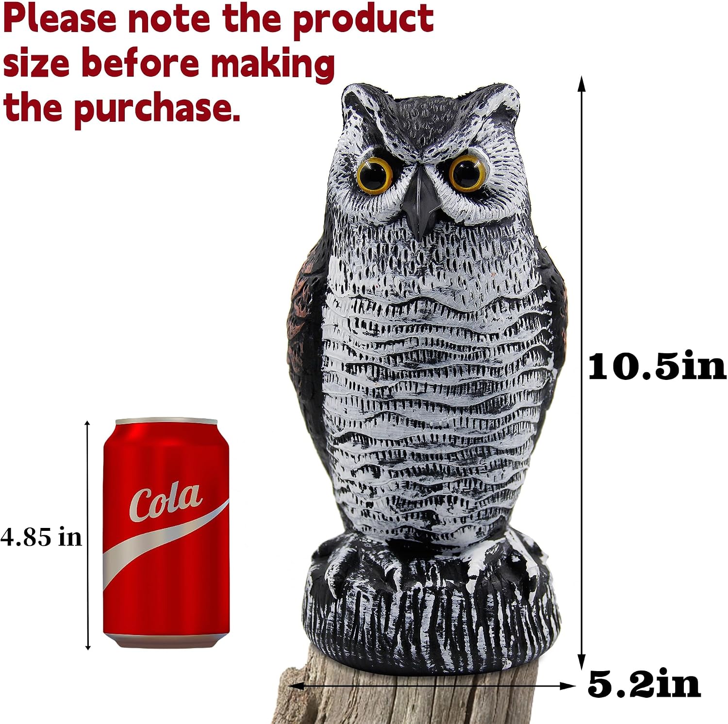 Hausse 2 Pack Fake Horned Owl Bird Scarecrow Decoy 10.5 Inch Height, Plastic Deterrents, Halloween Decoration