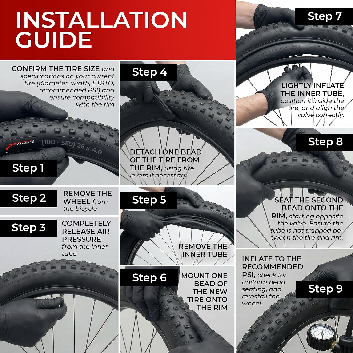 Pair 26 x 4.0 Fat Mountain Bike Tires - Foldable 100-559 3mm Anti Puncture