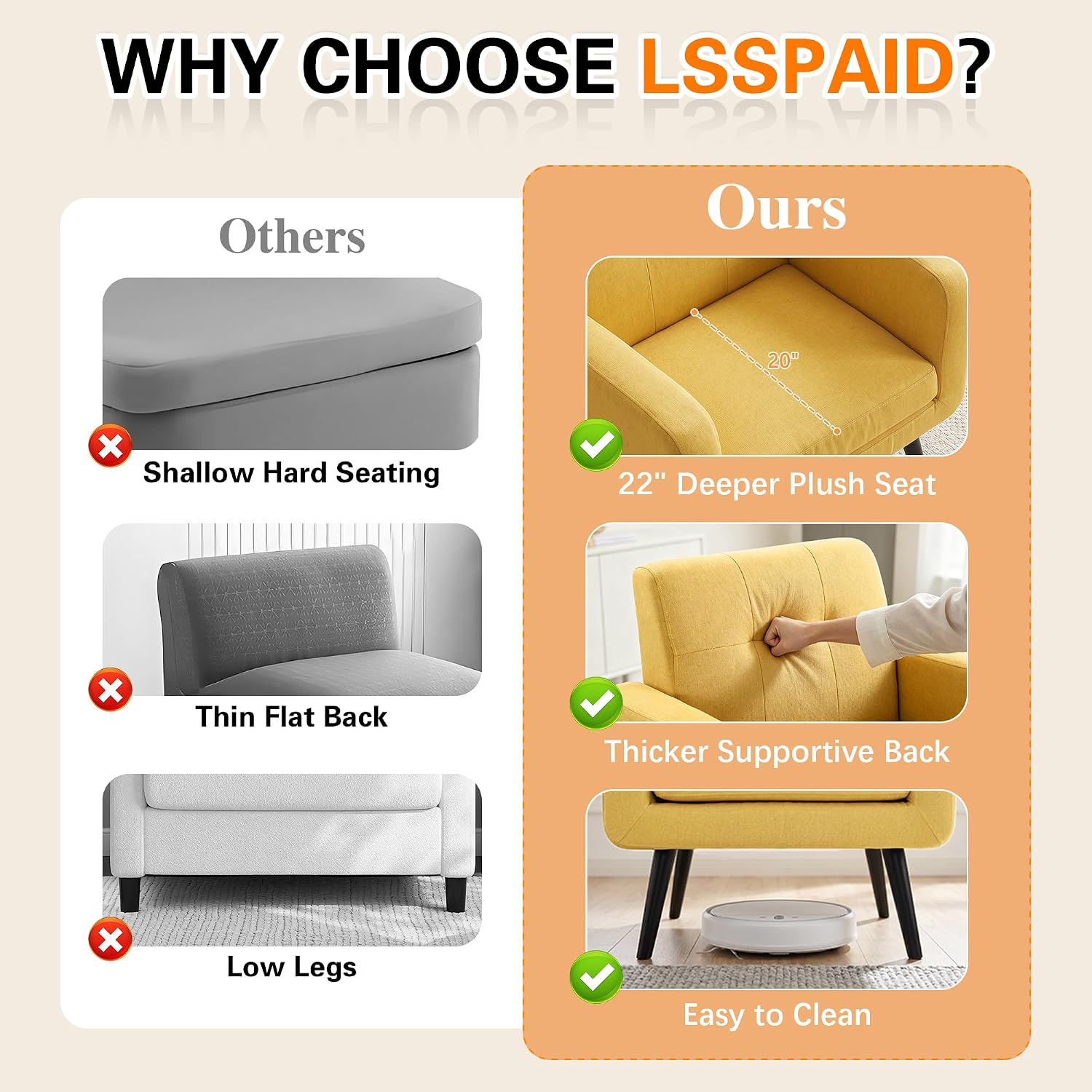 LSSPAID Modern Accent Chairs, Upholstered Fabric Cozy Armchairs, Living Room Side Chair with Solid Wood Legs, Blue