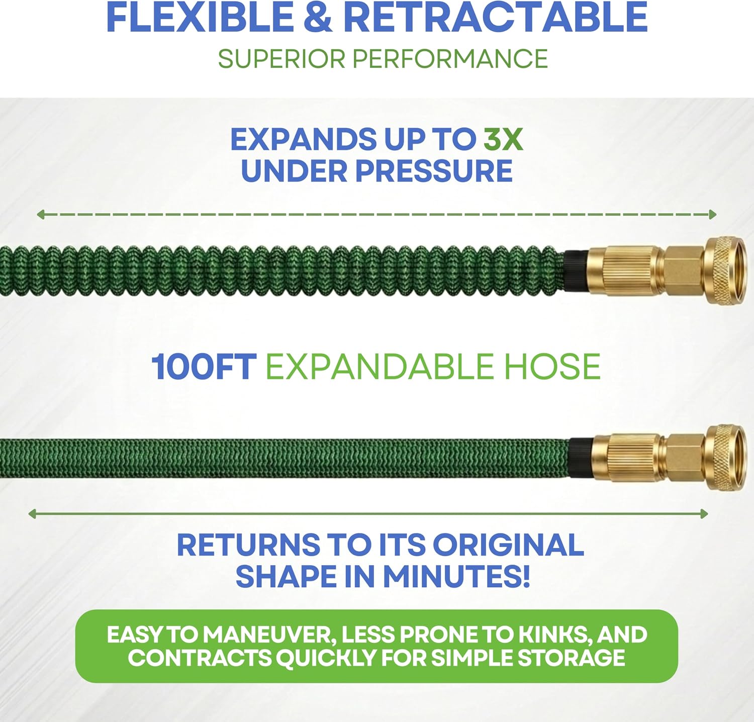 J&B XpandaHose 75ft Expandable Garden Hose, Lightweight, Brass Connectors | Ultra Strong 3750D fabric, 4-layer latex core, expands 3X, kink & leak-resistant, 10-pattern nozzle, storage bag