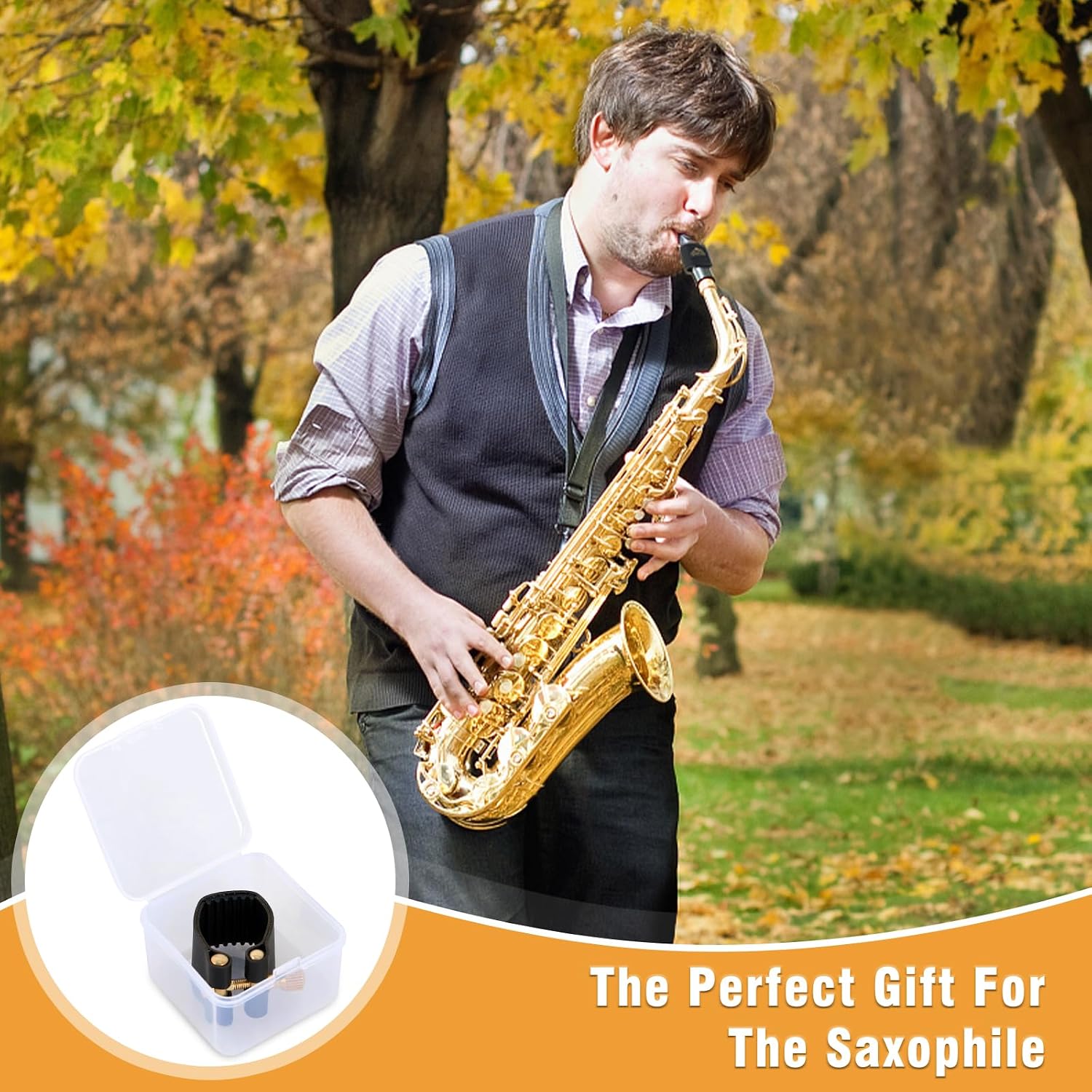EASTROCK Alto Saxophone Ligature Kit, Metal Ligature for Saxophone Mouthpiece with Plastic Cap, Wind Musical Instruments Accessory for Beginner and Student
