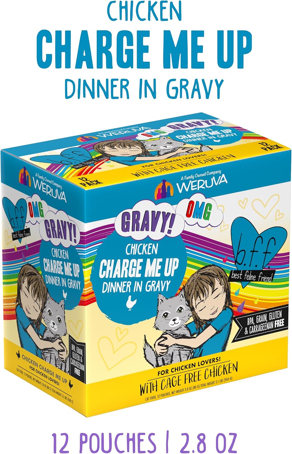 Weruva B.F.F. OMG - Best Feline Friend Oh My Gravy!, Tuna & Salmon Sweet Cheeks with Tuna & Salmon in Gravy Cat Food, 3oz Pouch (Pack of 12)
