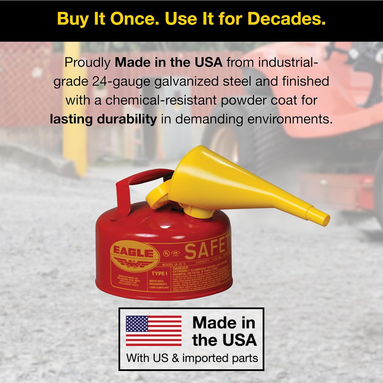 Eagle 1 Gallon Type I Red Safety Gas Can for Gasoline