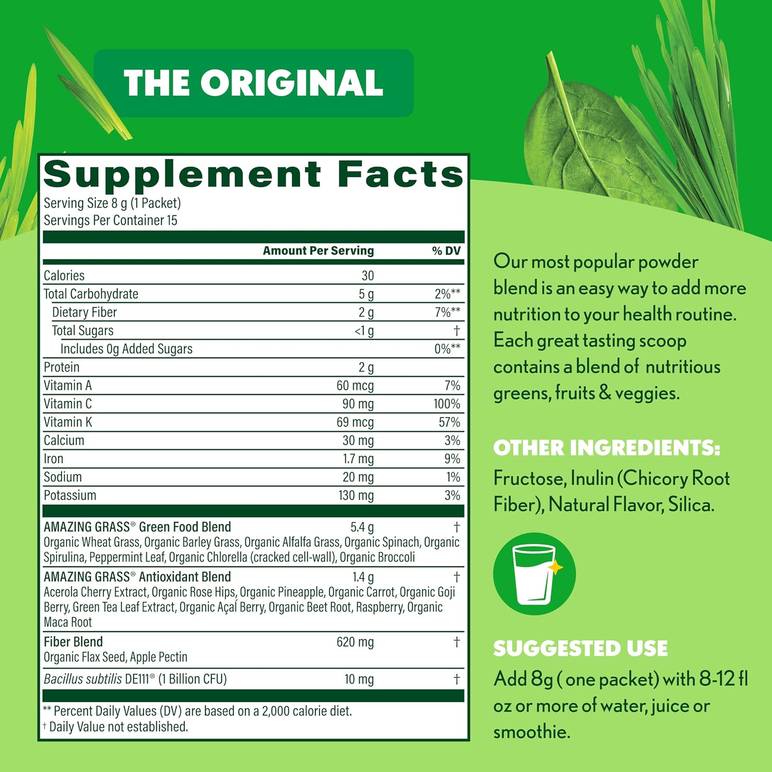 Amazing Grass Super Greens Powder Original, 60 Servings, 16.9 oz | Organic Greens Superfood Powder with Spirulina, Beet Root, Probiotics & Digestive Enzymes to Support Digestion