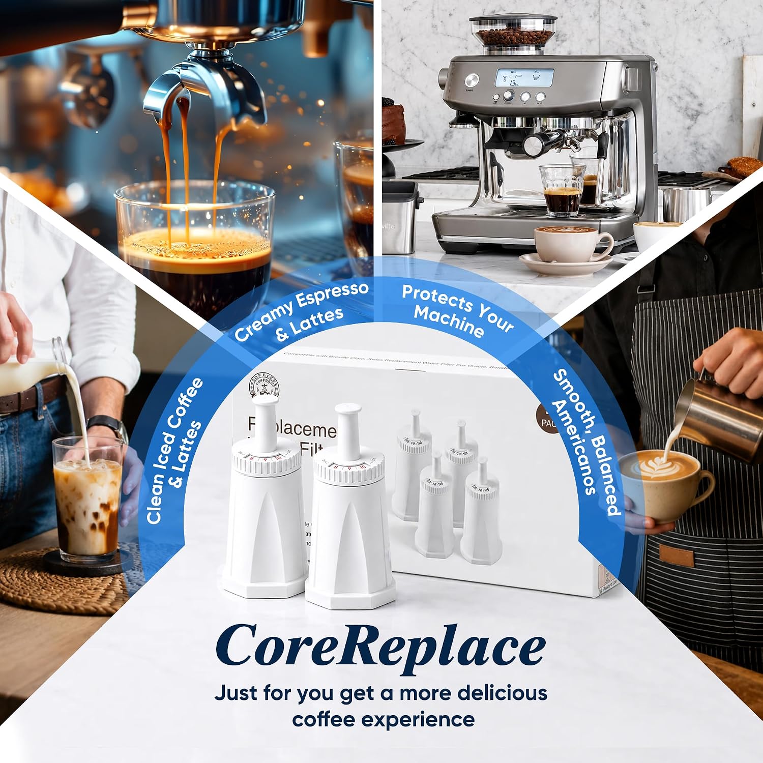 2 Pack of Replacement Water Filter for Breville Claro Swiss Espresso Coffee Machine - Compare to Part #BES008WHT0NUC1