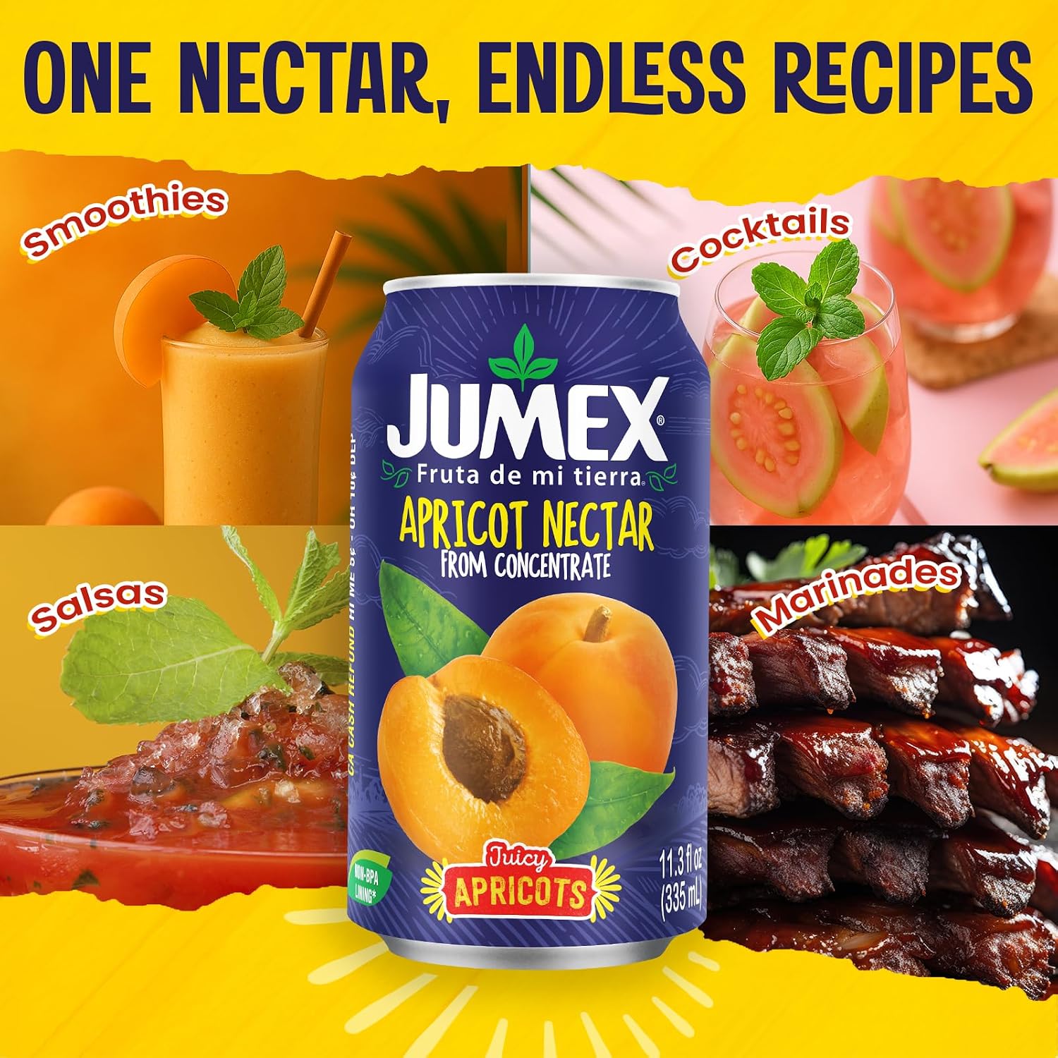 Jumex Mango Nectar Juice & Peach Nectar - Made with Fresh Fruit Puree - Tropical Fruit Juice Concentrate for Smoothie Mix, Cocktail Mixers & Kids Beverages - 11.3oz, 12 Pack Canned Drinks