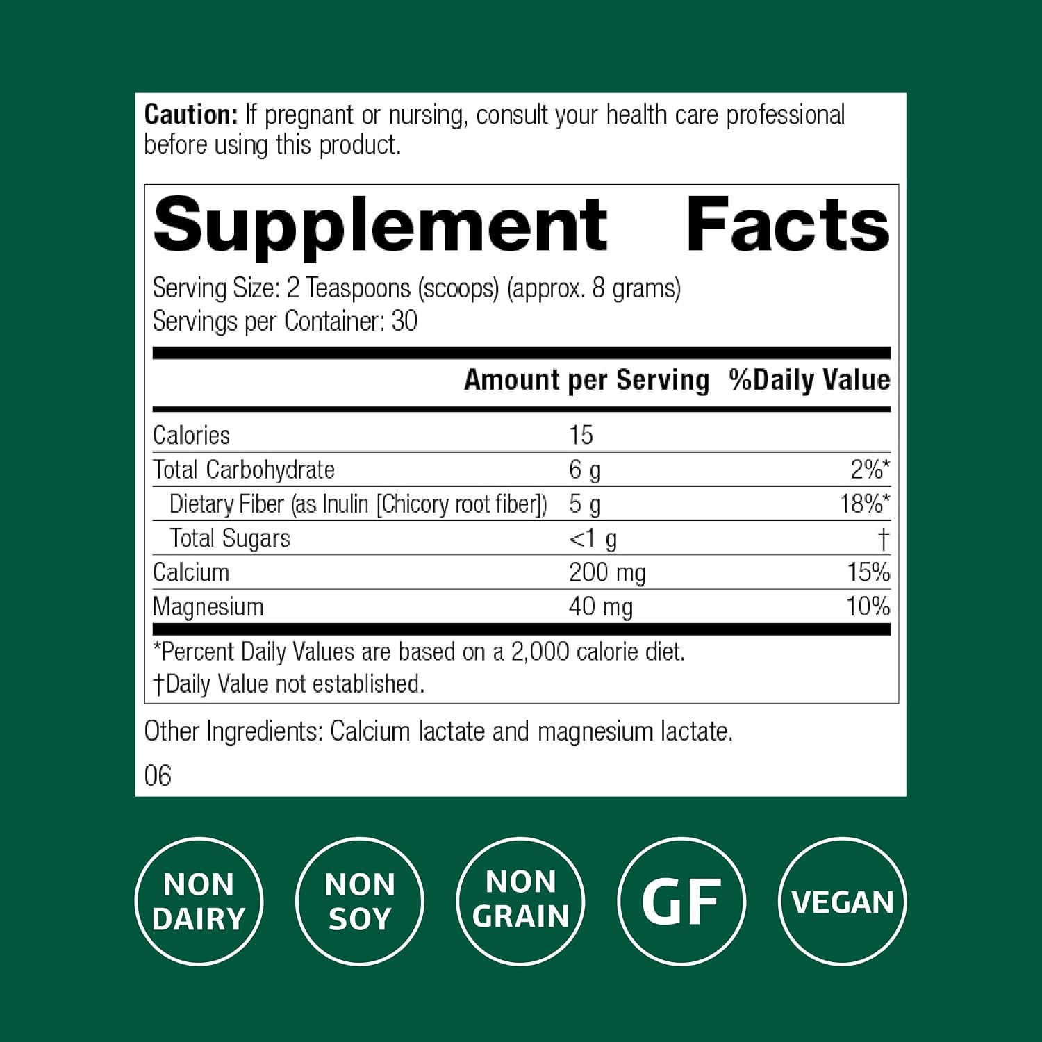 Standard Process Prebiotic Inulin - Gut Health & Immune Support Supplement - Calcium & Magnesium for Bone Health - Good Source of Fiber - Non-Soy