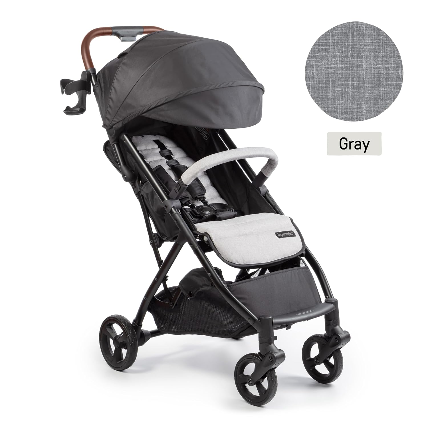 Ingenuity 3Dquickclose CS+ Compact Fold Stroller – Lightweight Stroller with Oversized Canopy, Extra-Large Storage and Compact Fold, Gray