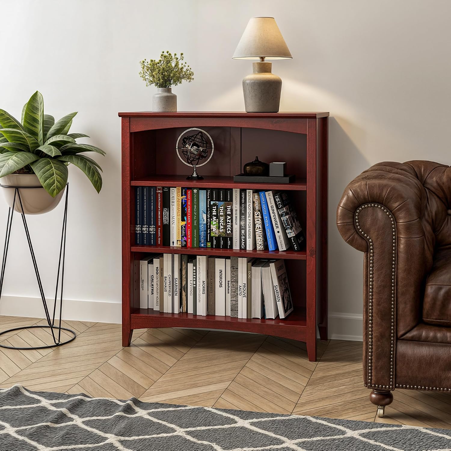 Shaker Style 3 Shelf Bookcase / Solid Wood / 36" High / Adjustable Shelving / Closed Back / Display Bookshelf for Living Room, Bedroom, Home and Office, White