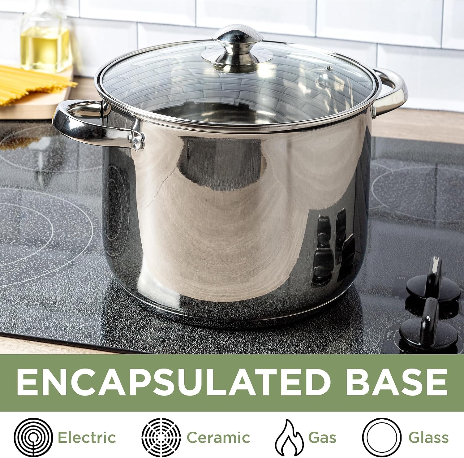 Ecolution Stainless Steel Sauce Pan, Encapsulated Induction Ready Cooking Pot with Glass Lid, Oven Safe, Dishwasher Safe Soup Pot, 2-Quart