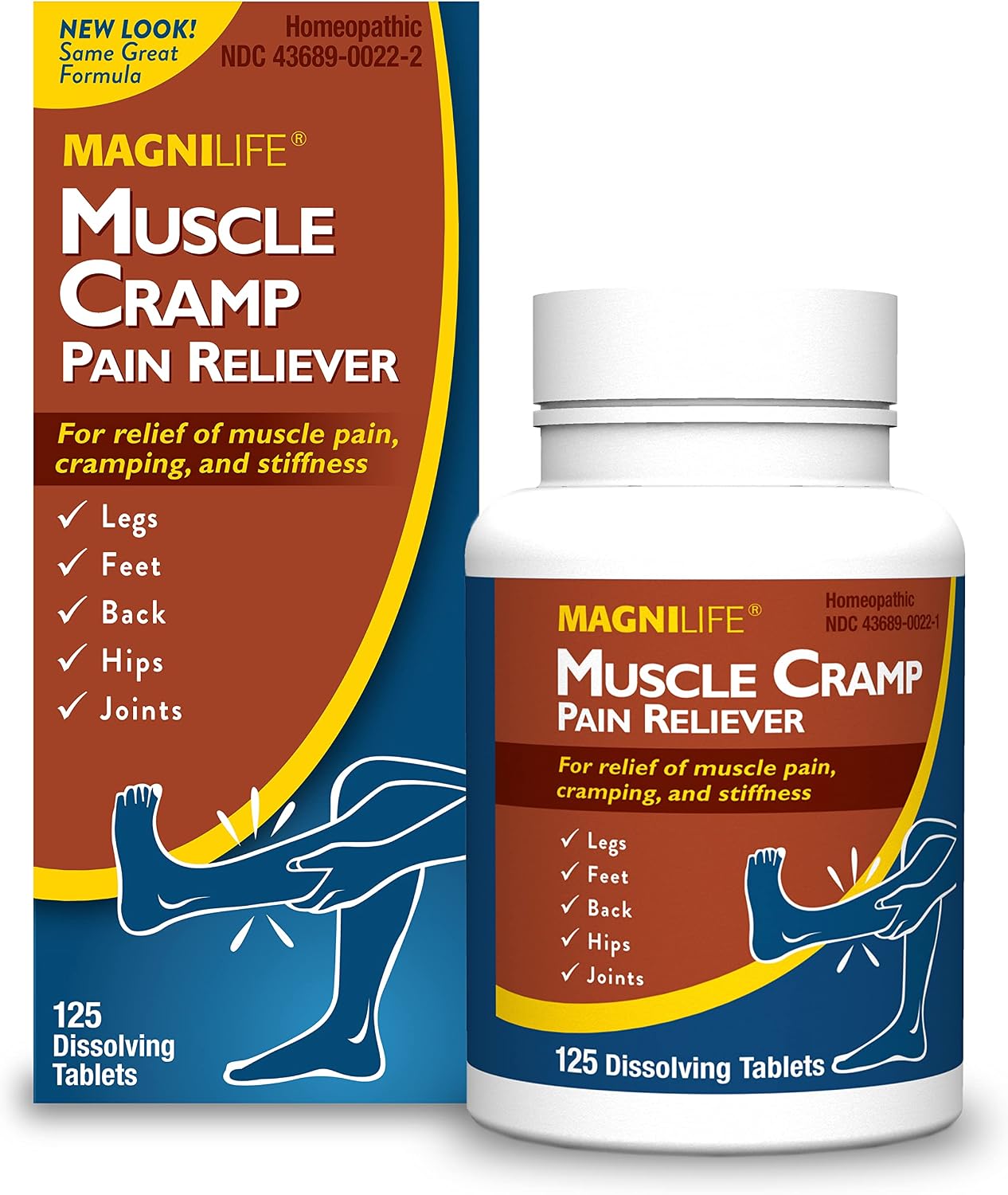 MagniLife Muscle Cramp Pain Relief Quick-Dissolve Tablets, 125 Count, Quinine-Free Homeopathic Medicine for Leg, Foot, Hip, Joint & Back Pain Relief