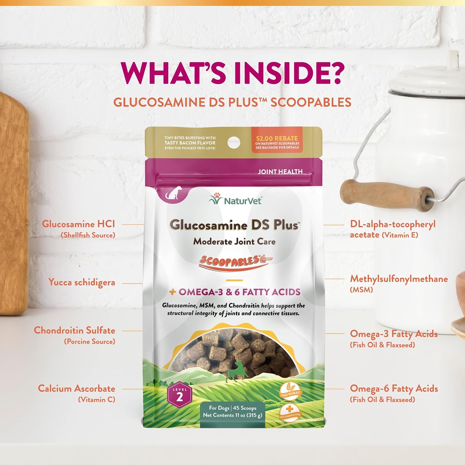 NaturVet – Glucosamine DS Plus - Level 2 Moderate Care – Supports Healthy Hip & Joint Function – Enhanced with Glucosamine, MSM & Chondroitin – for Dogs & Cats–70 Soft Chews