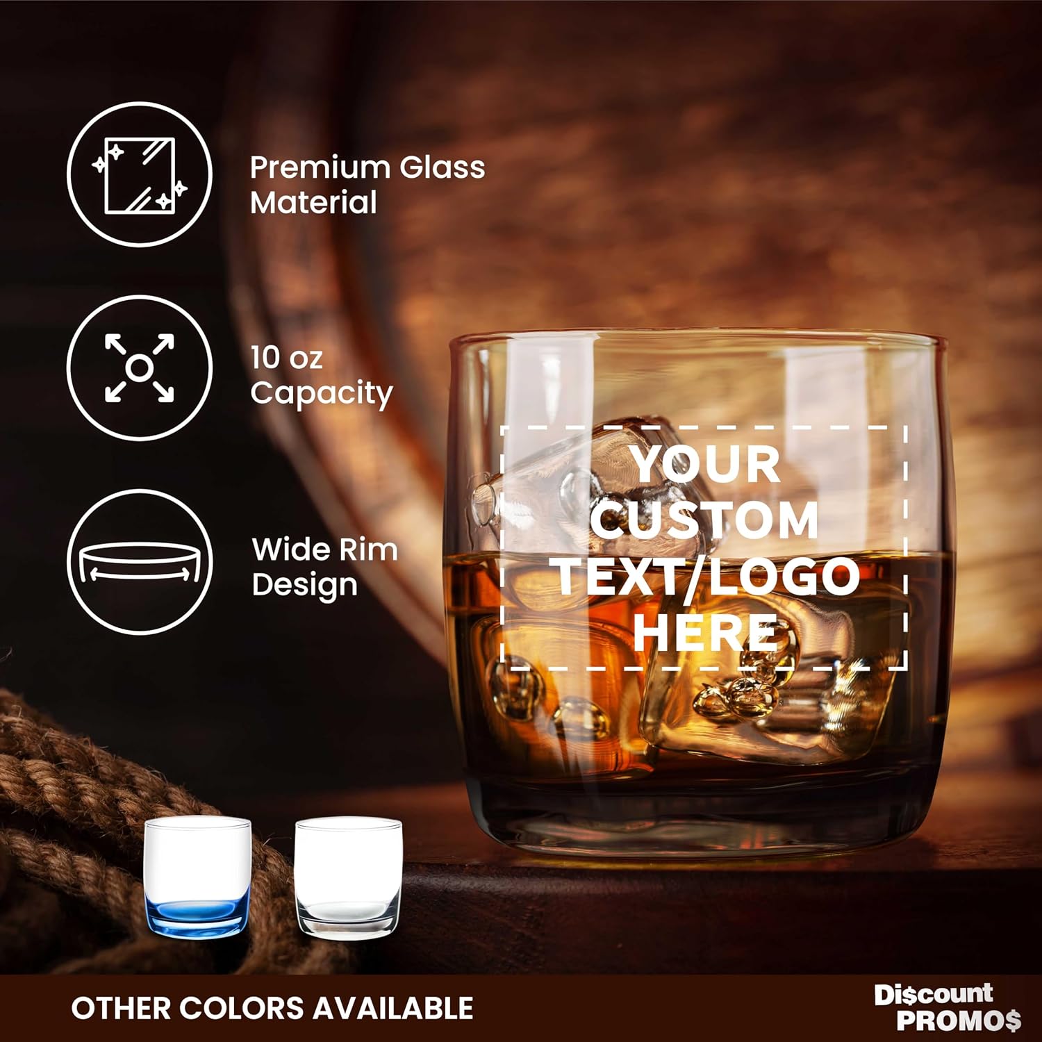DISCOUNT PROMOS Custom Whiskey Glasses 10 oz Set of 10/50/100, Personalized Bulk Pack - Heavy Base Old Fashioned Glass, Perfect for Scotch, Bourbon
