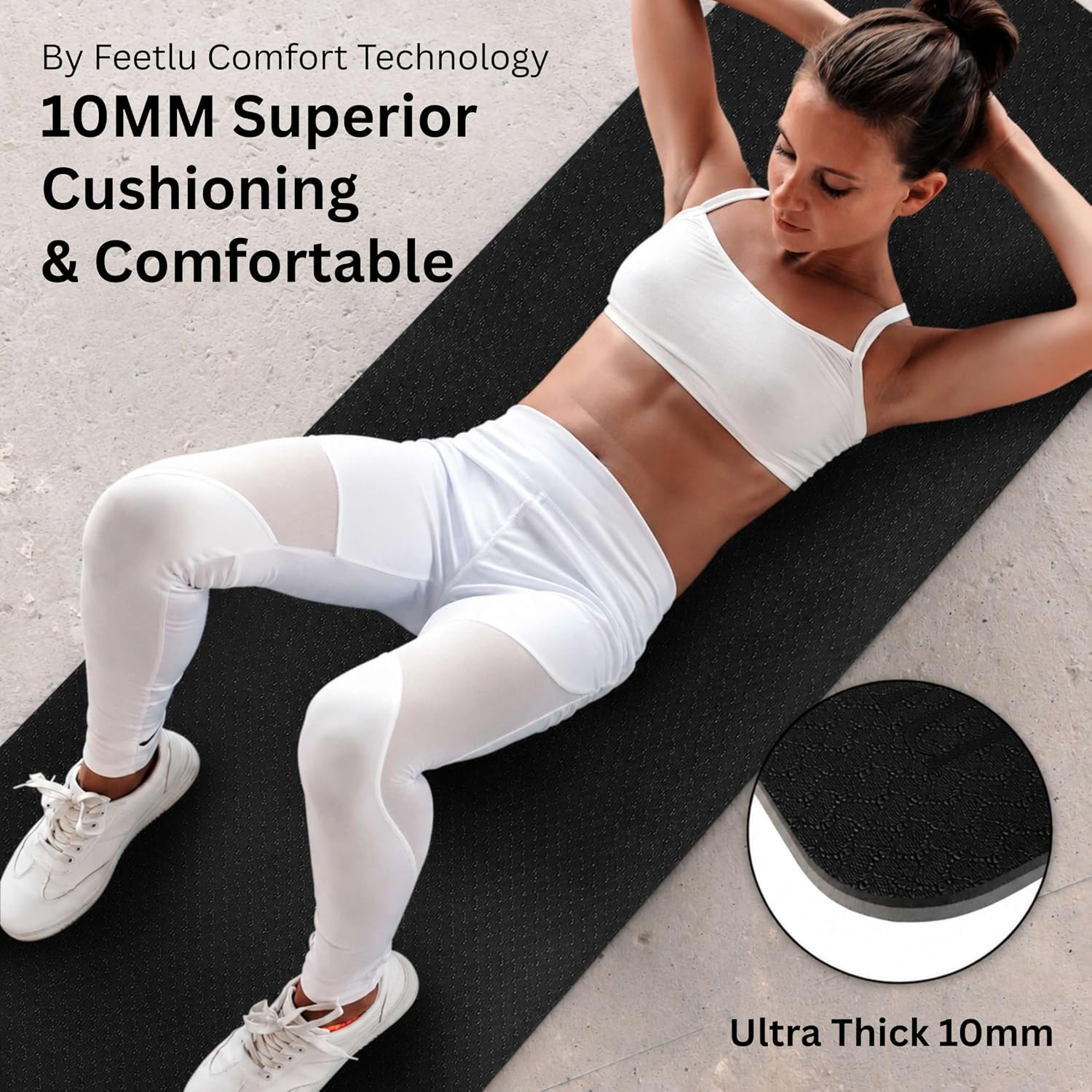 Extra Thick Yoga Mat with Carry Strap, 10mm Non-Slip Exercise Mat, 72 x 24 Inch Cushioned Workout Mat for Yoga, Pilates, Stretching & Floor Exercises