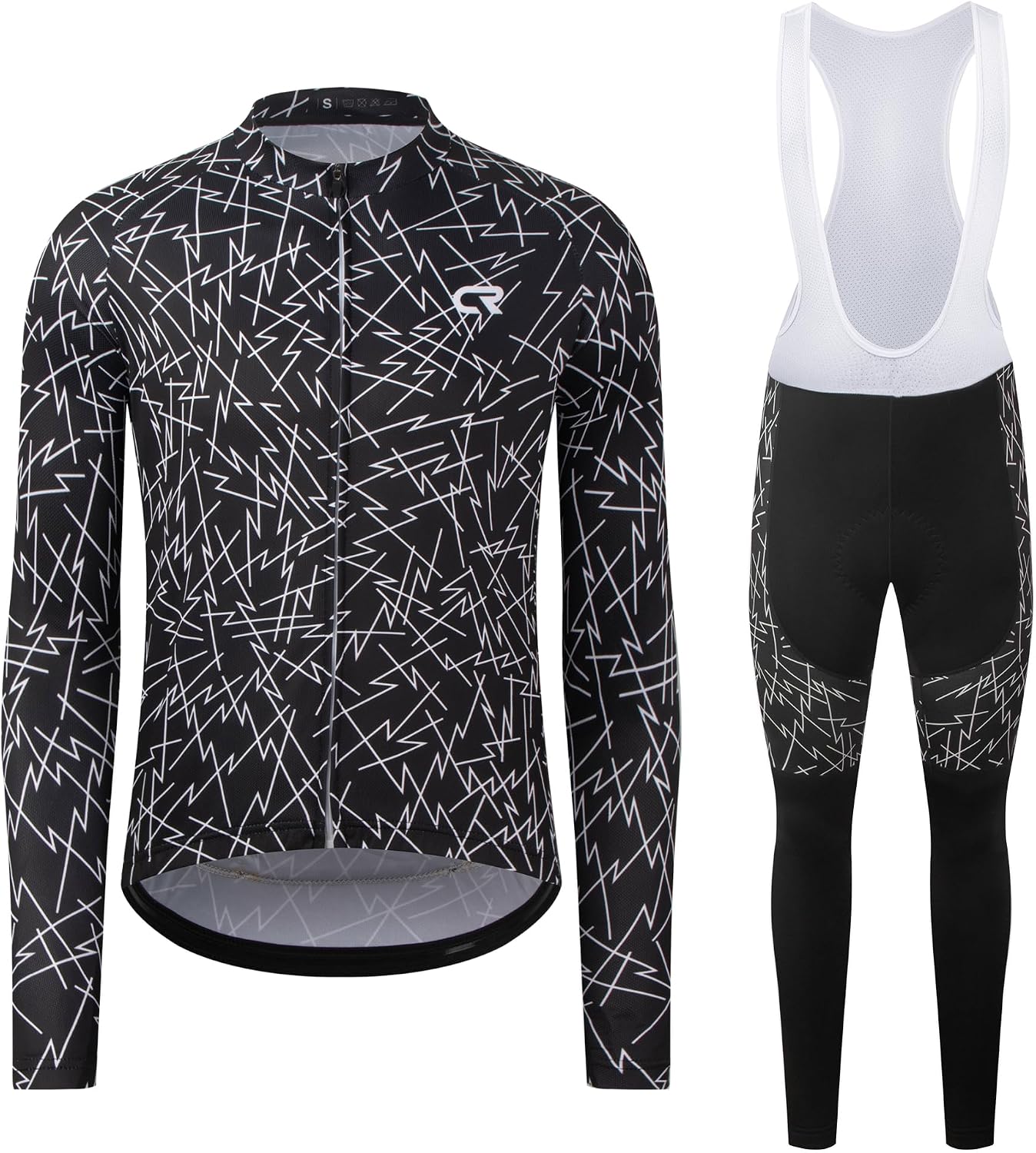Coconut Ropamo CR Men's Cycling Clothing Set Long Sleeve Cycling Jersey Zipper Pocket Bike Outfit Cycling Bib Pants 3D Padded