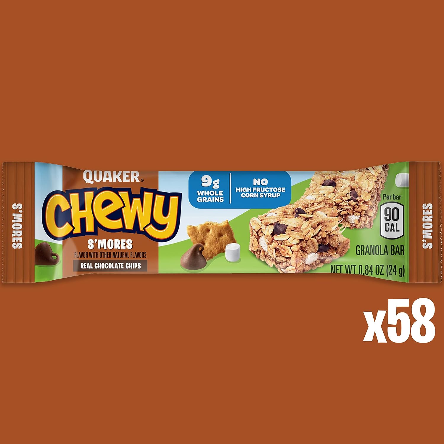 Quaker Chewy Granola Bars, Chocolate Chip, 58 Count - Packaging May Vary