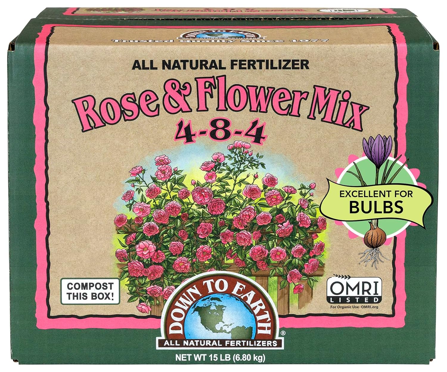 Down To Earth All Natural Fertilizers Organic Rose & Flower Mix - 1 lb | Plant Food for Roses, Bulbs, Flowers, Ornamentals, Perennials, 4-8-4 Formula for Flower Beds, Container Gardens
