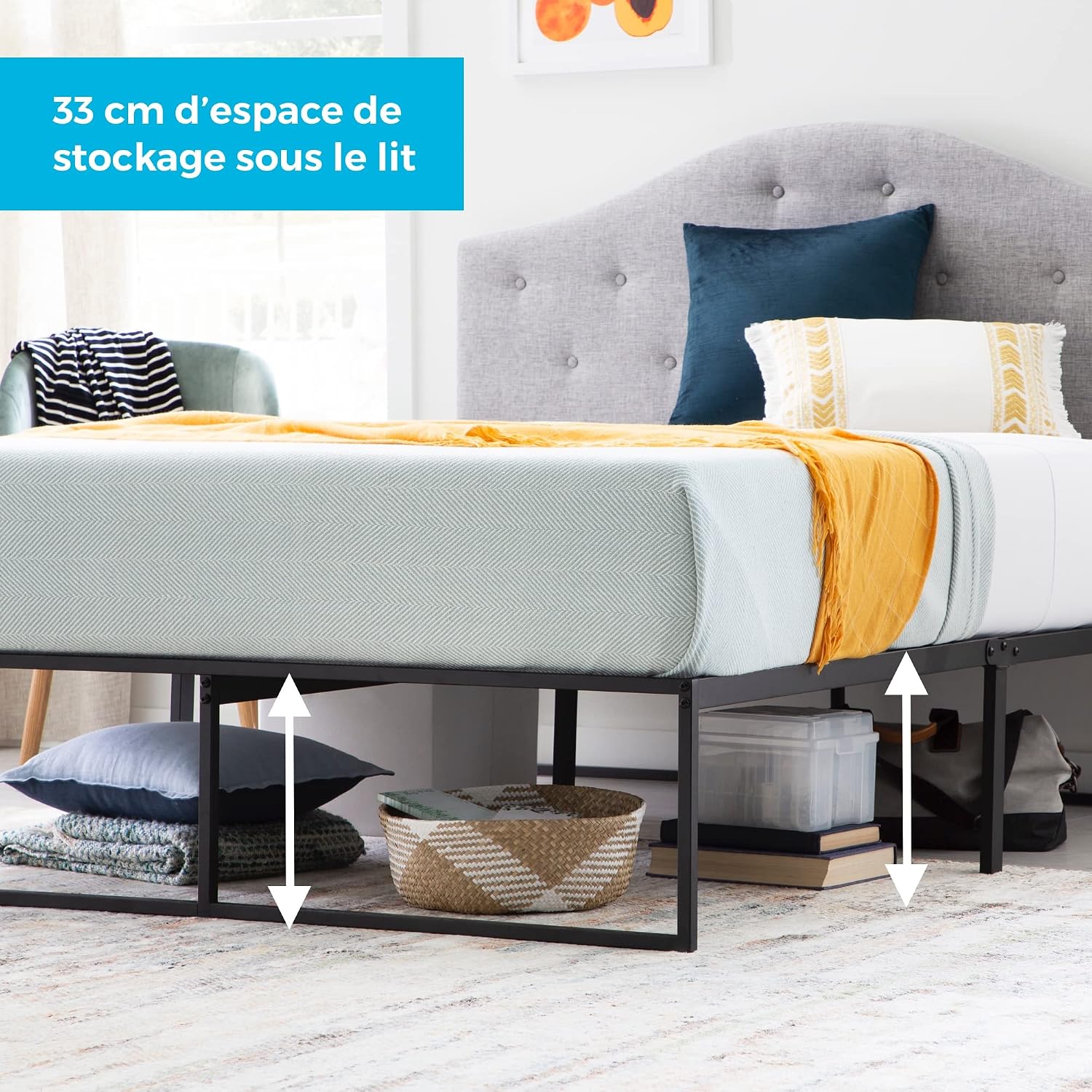 Linenspa Folding Metal Platform Bed Frame - Easy Assembly - Sturdy Steel - No Box Spring Needed - Underbed Storage - Mattress Foundation - 14" High