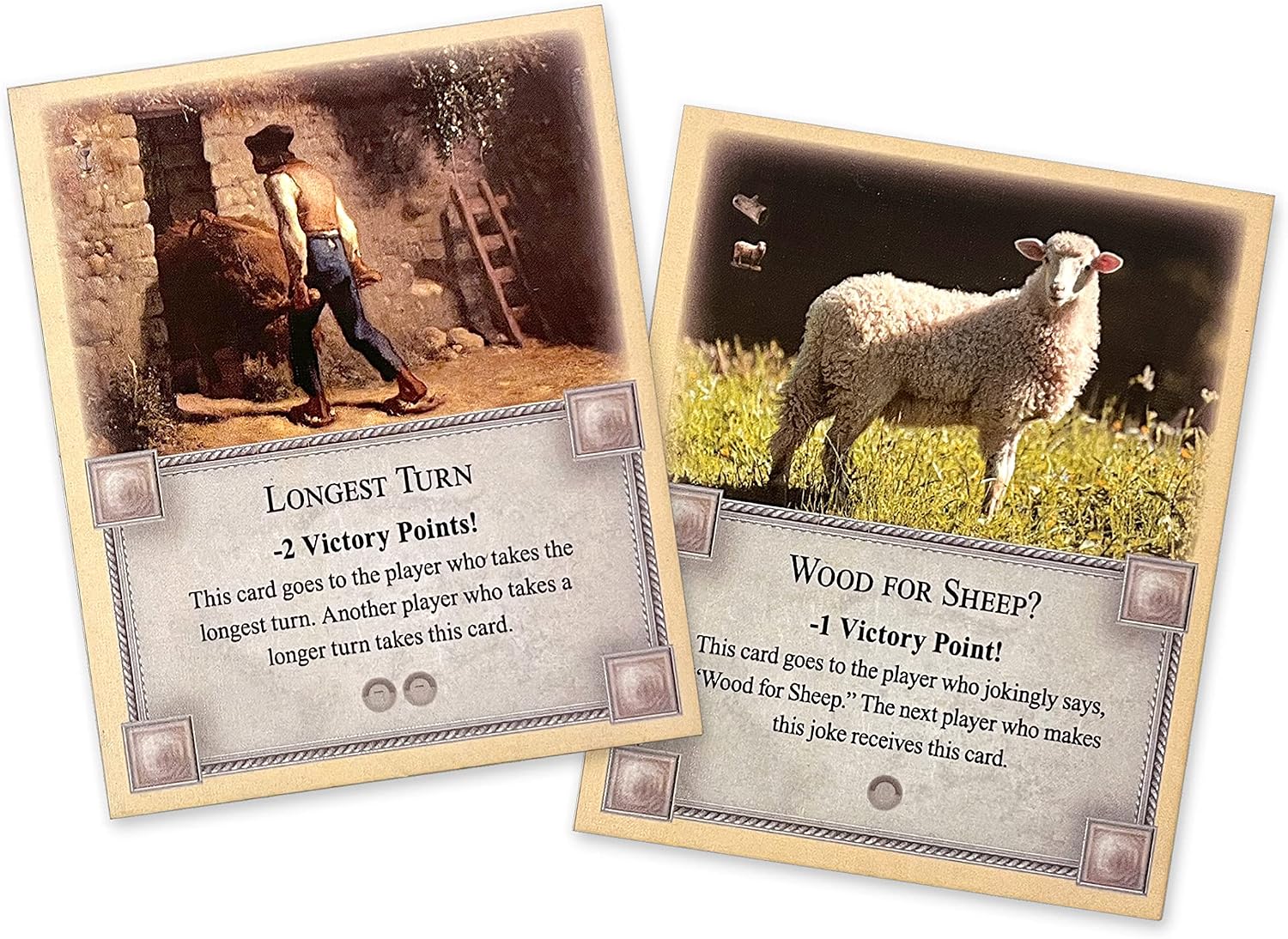 Longest Turn and Wood for Sheep Cards Compatible with Catan's Settlers of Catan 5th Edition, Seafarers, Cities and Knights and Catan Expansions
