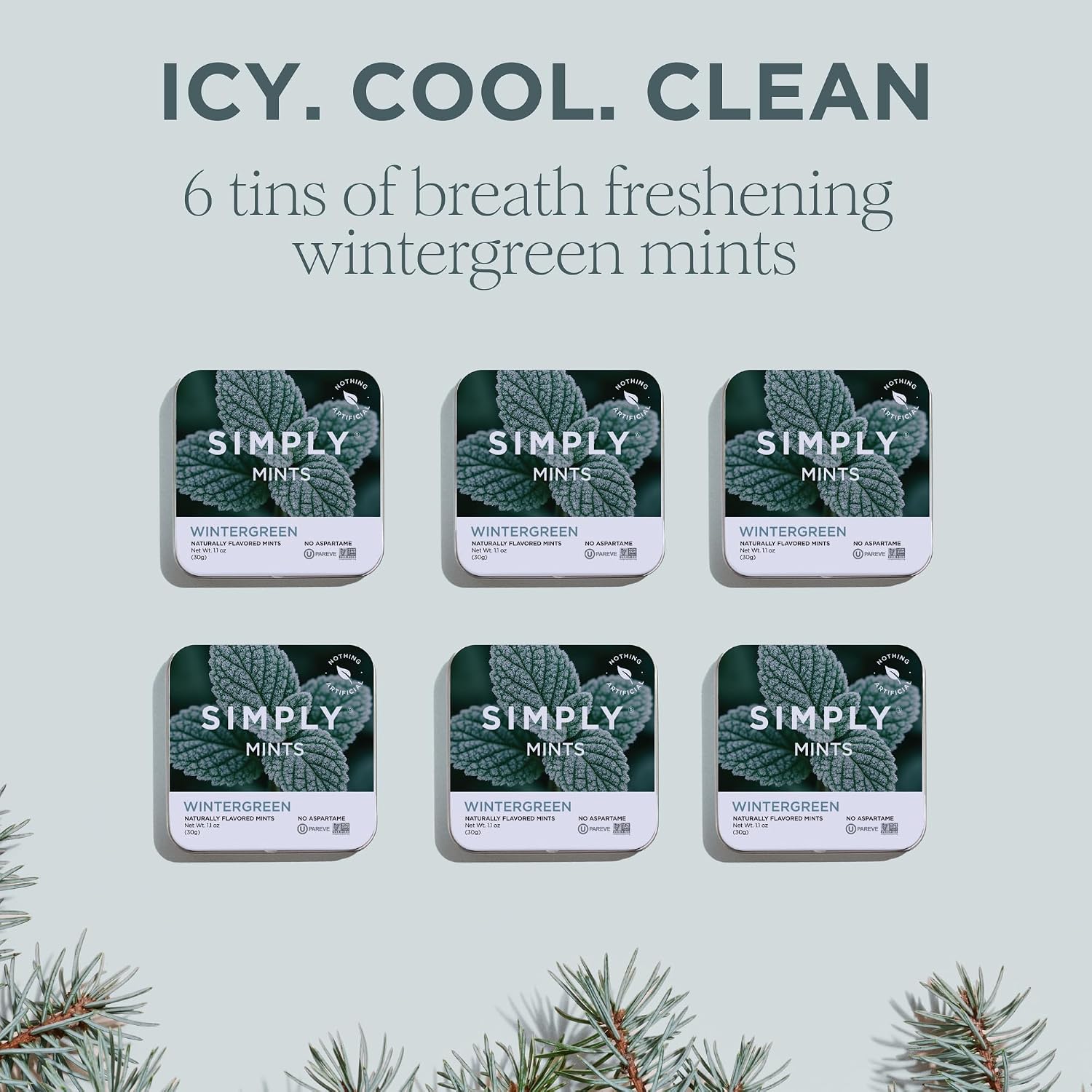 SIMPLY MINTS Natural Peppermint Breath Mints, 6 Pack (180 Pieces), Made With Real Peppermint Oil | Aspartame-Free, Sorbitol-Free, Xylitol-Free, Vegan, Kosher, Non-GMO