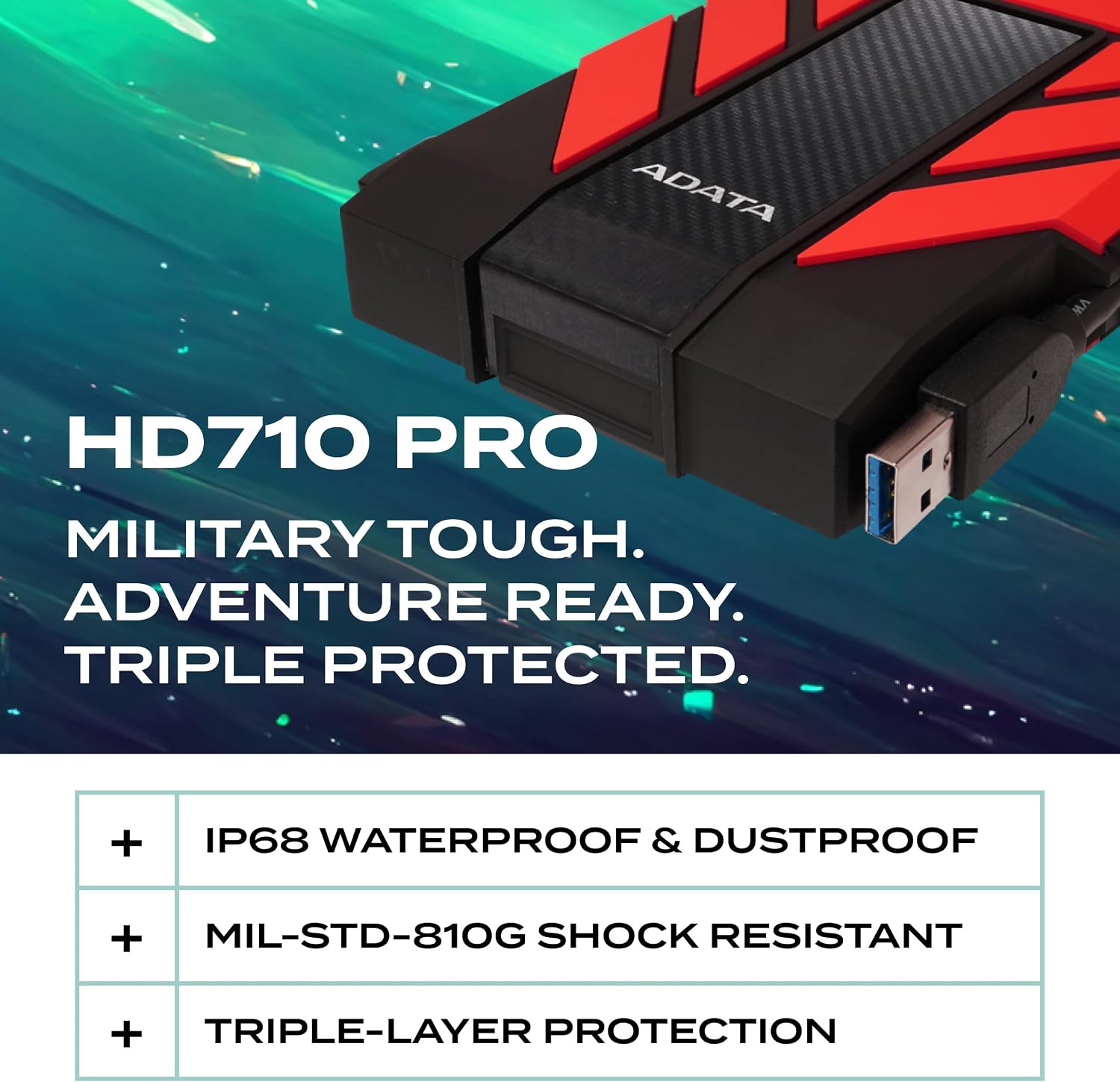 ADATA HD710 Pro - 4 TB External Hard Drive - Shockproof, Waterproof & Dustproof - Durable Storage - For Gamers, Students & Professionals - Mac, PC & Linux Compatible - Black - AHD710P-1TU31-CBK