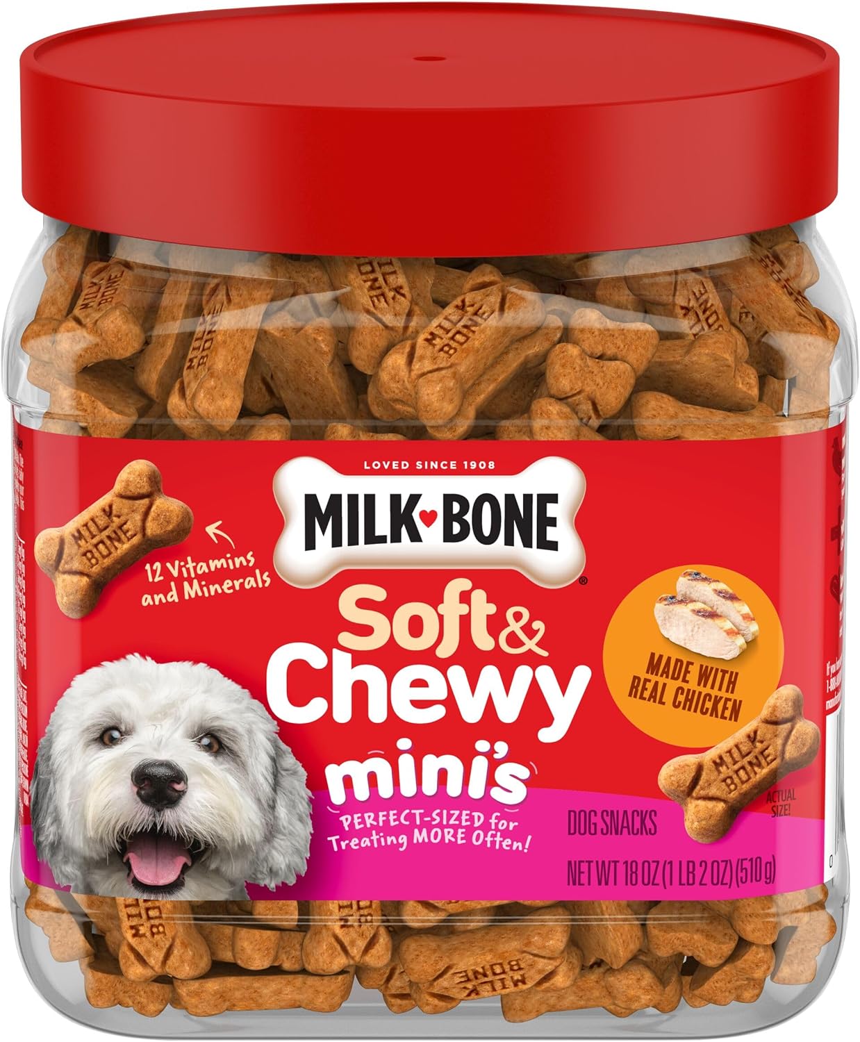 Milk-Bone Soft & Chewy Dog Training Treats, 25 oz Canister | Made with real chicken breast, soft dog treats for training and rewarding, 18% protein, fortified with vitamins and minerals