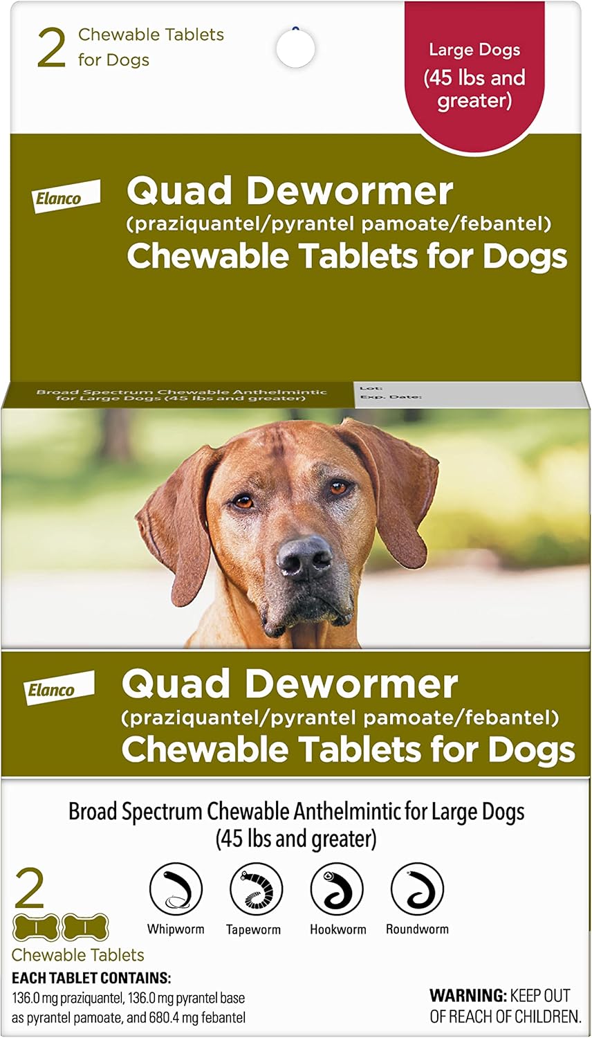 Elanco Chewable Quad Dewormer for Large Dogs, 45 lbs and over, 2 chewable tablets | For dogs 45 lb and over
