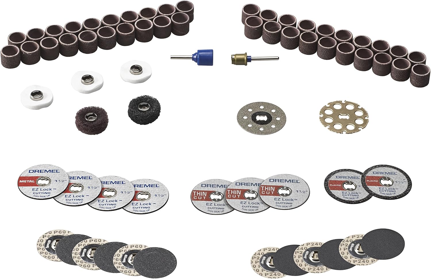 Dremel 160-Piece Rotary Tool Accessory Kit with EZ Lock Technology - 1/8" Shank - Cutting Bits, Polishing Wheel and Compound, Sanding Drums and Sanding Discs (710-08) | EZ Lock technology, cutting, polishing and sanding accessories