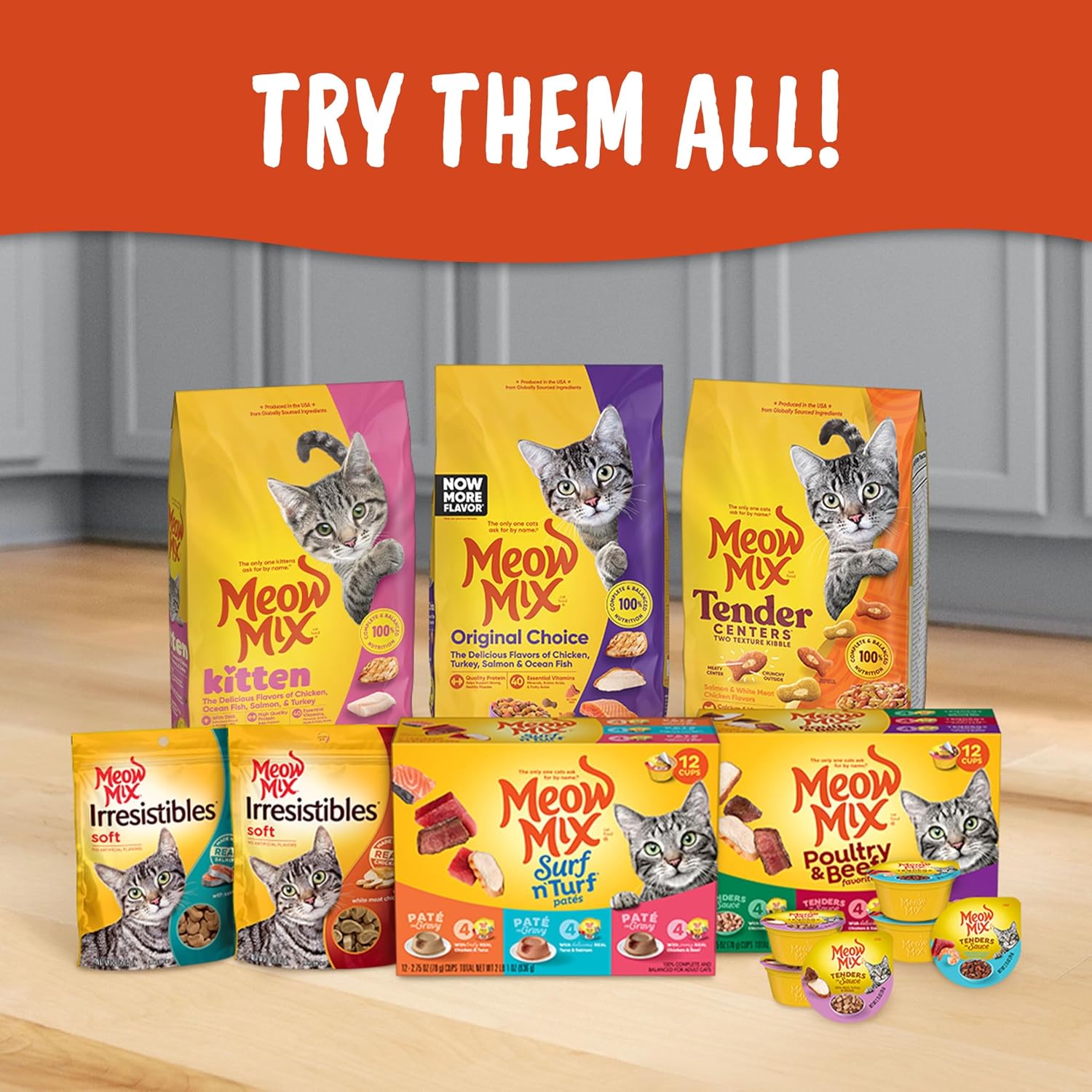 Meow Mix Tenders in Sauce, Wet Cat Food with Tuna & Whole Shrimp, 12 Cups