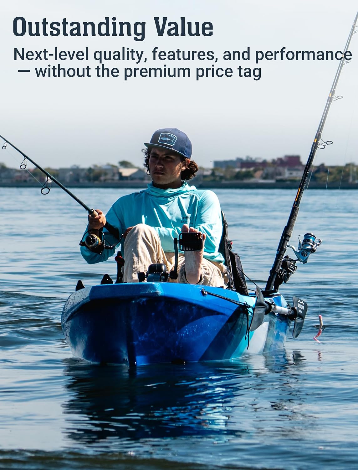 BKC Brooklyn 12.5 Pro Pedal Fishing Kayak, Propeller Drive | Hands-free propeller drive, rudder steering, 550 lb capacity, dry storage, rod holders, 12.5 ft sit-on-top hull